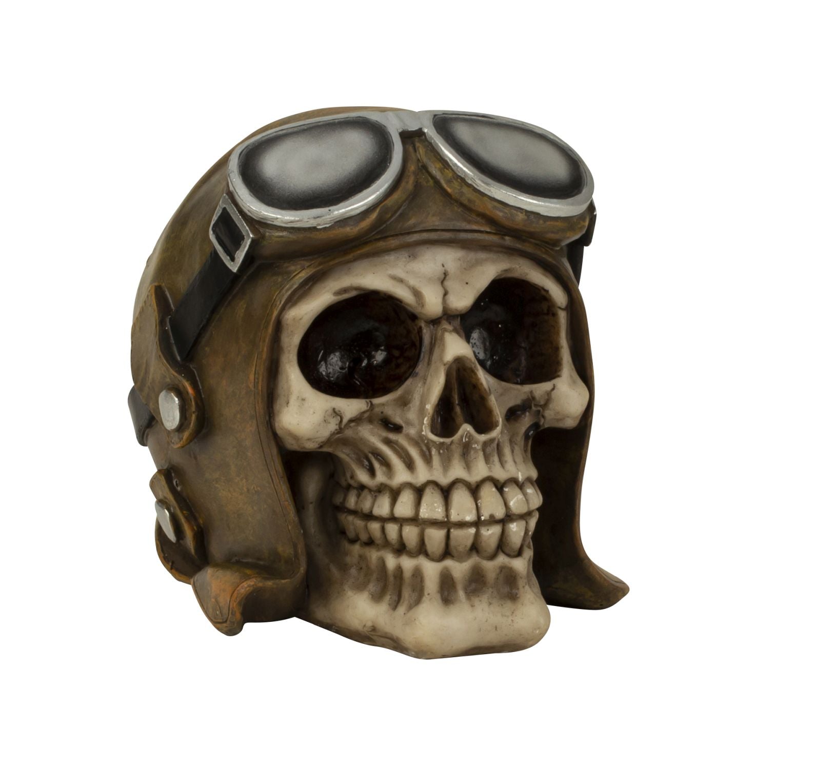 Totenkopf mit Fliegermütze & Brille aus Kunststein Höhe 13 cm