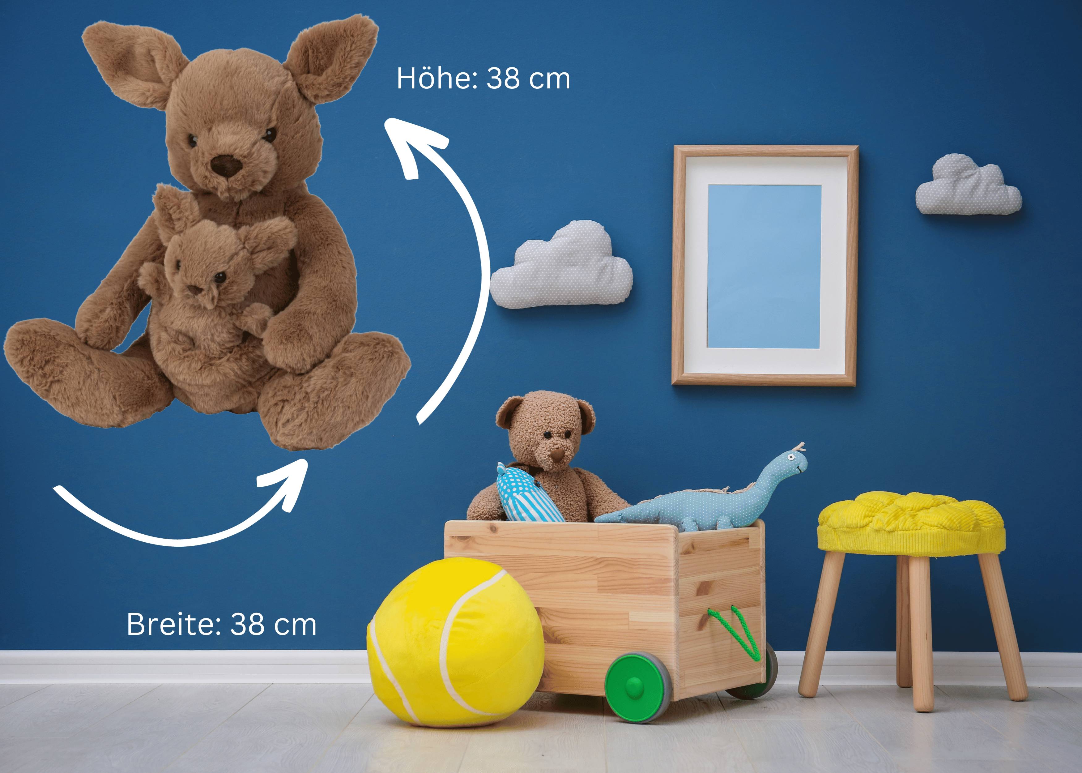 Plüschtier Kuscheltier Kängaru mit Baby im Sack sitzend Höhe 38 cm