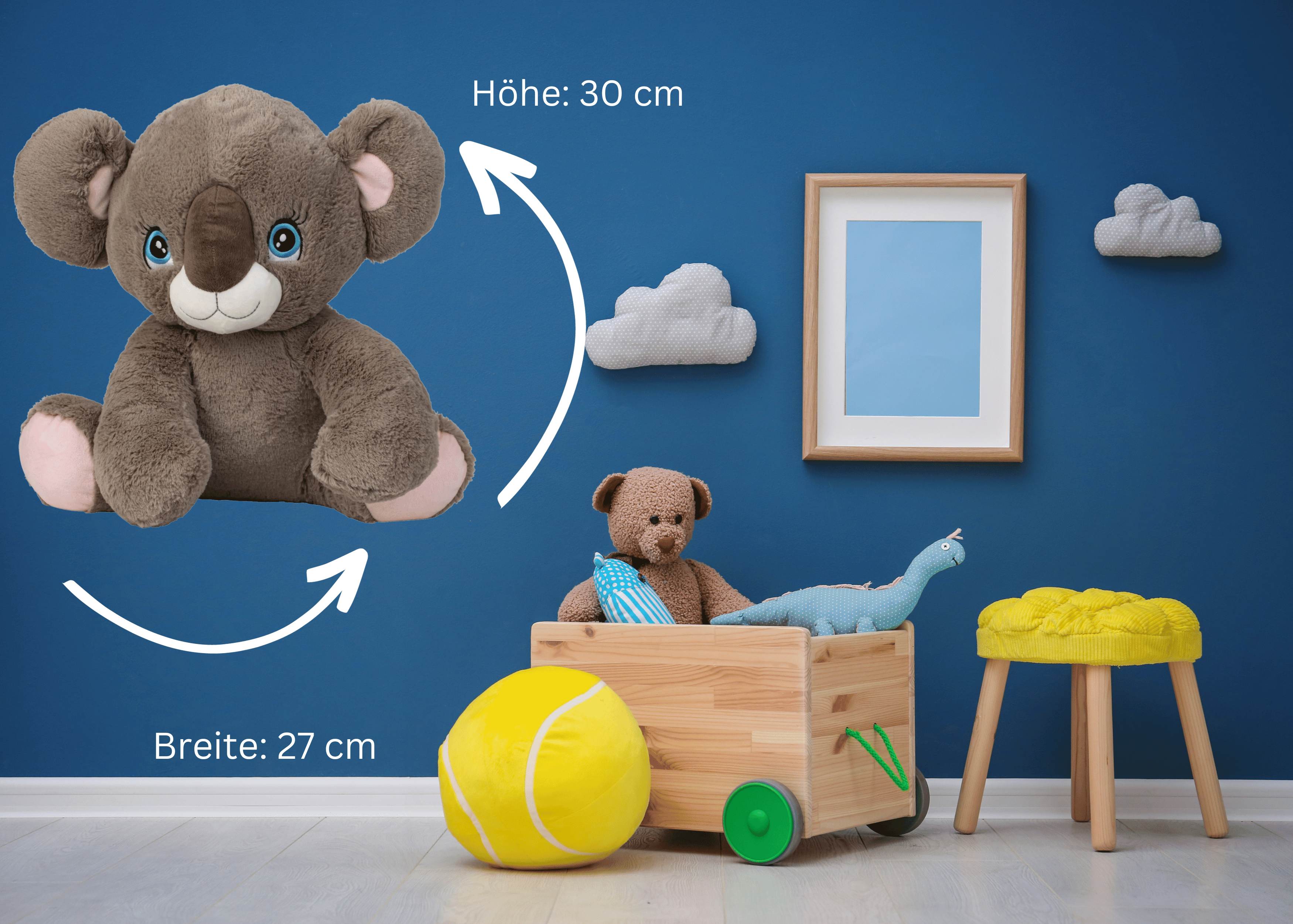 Peluche ours en peluche koala gris avec des yeux doux hauteur d'assise 30 cm doux et câlin