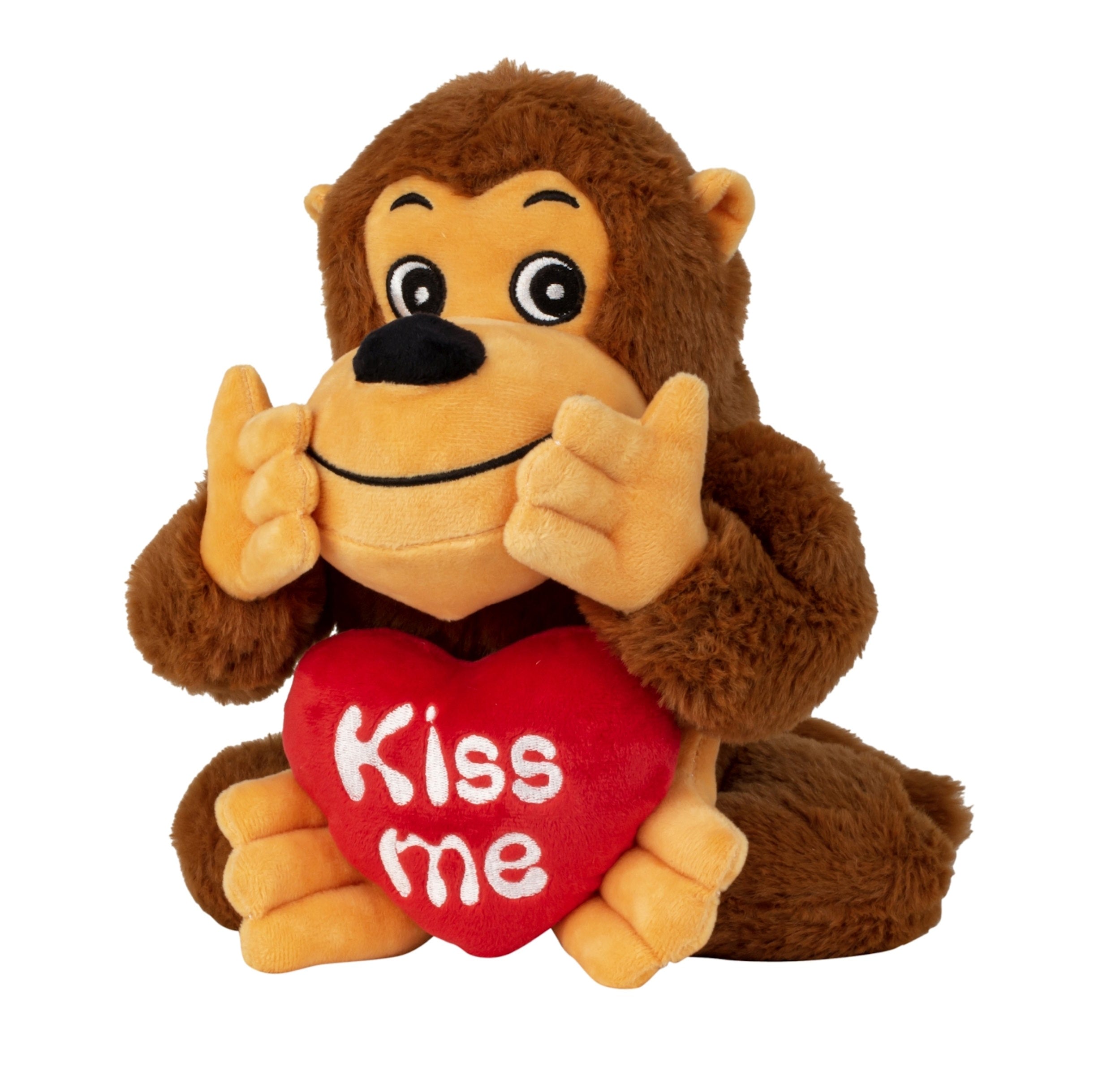 Plush toy teddy bear gorilla with red heart KISS ME height 25 cm sitting cuddly soft