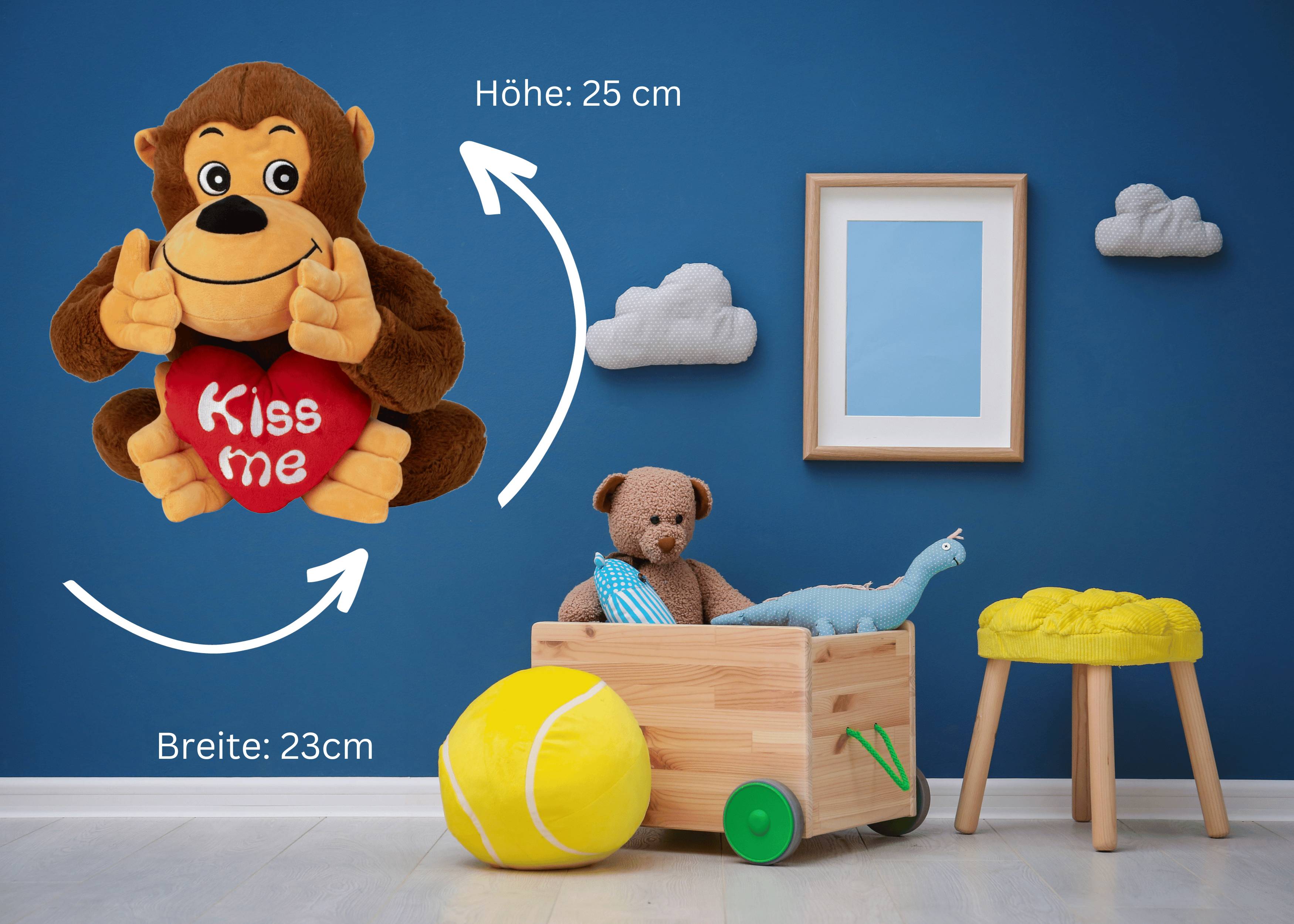 Plüschtier Teddybär Gorilla mit rotem Herz KISS ME Höhe 25 cm sitzend kuschelig weich