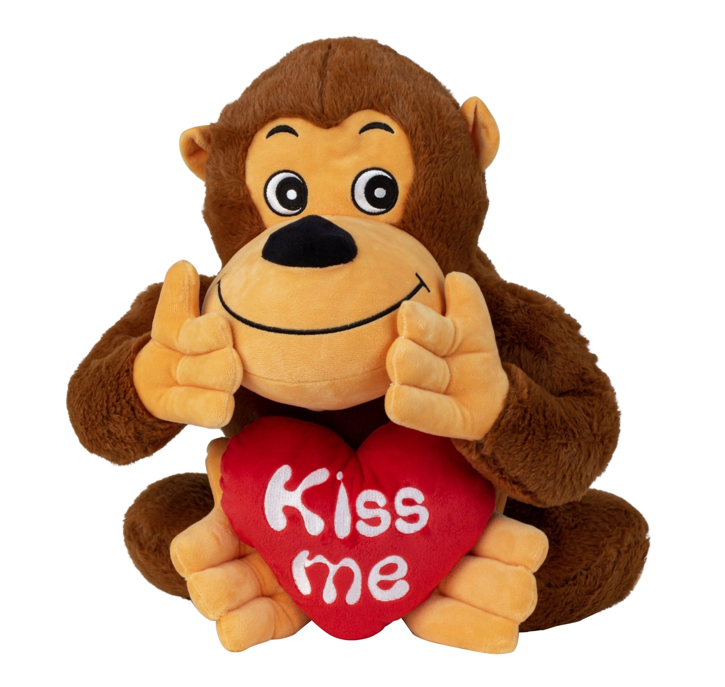 Plush toy teddy bear gorilla with red heart KISS ME height 40 cm sitting cuddly soft