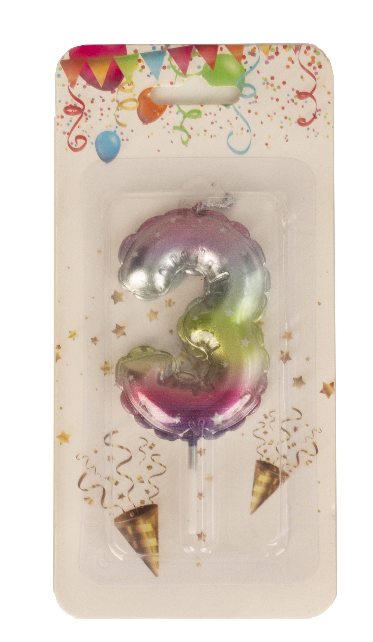 Birthday candles balloon pattern in rainbow colors number 3 height 8 cm