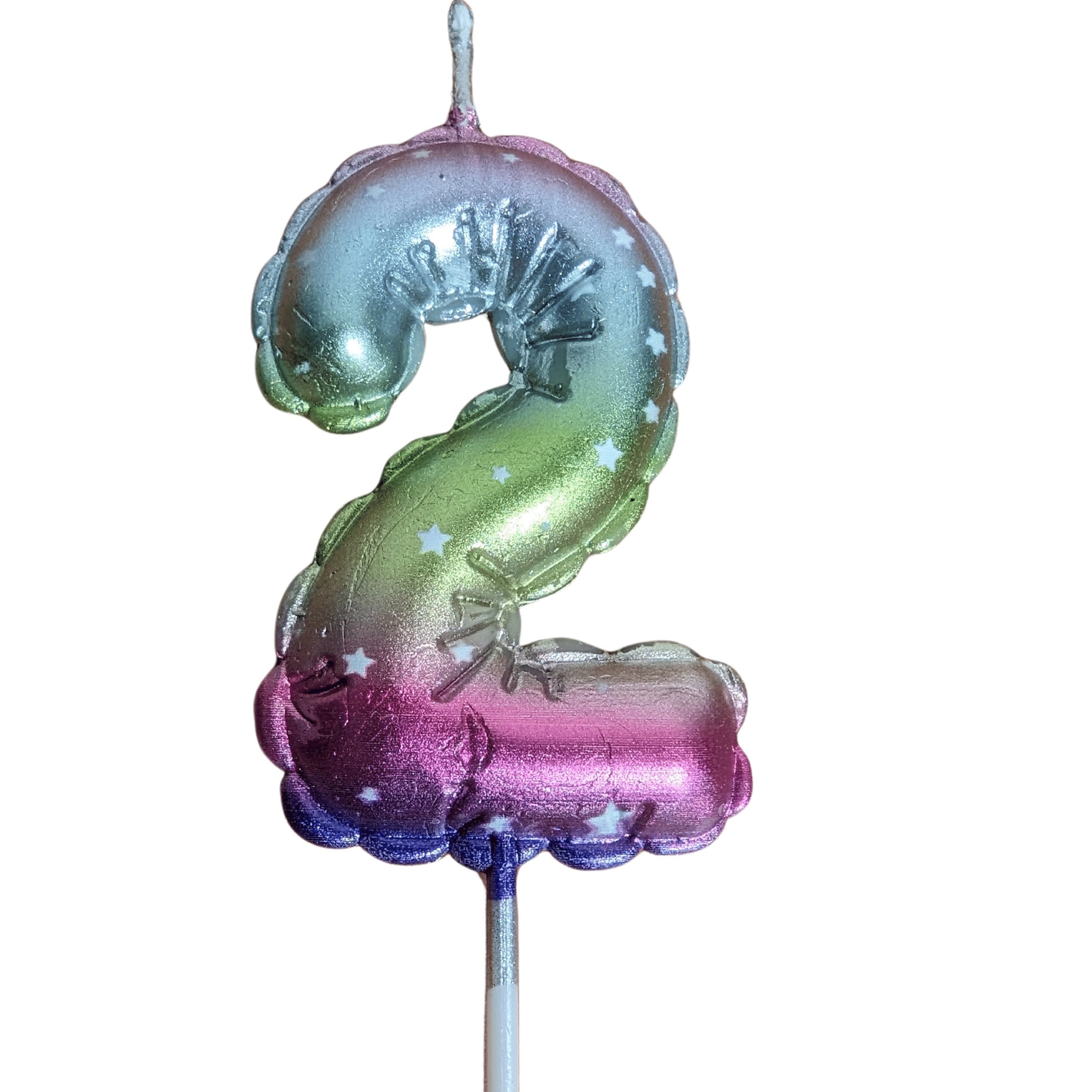 Bougies d'anniversaire motif ballon aux couleurs de l'arc-en-ciel numéro 2 hauteur 8 cm