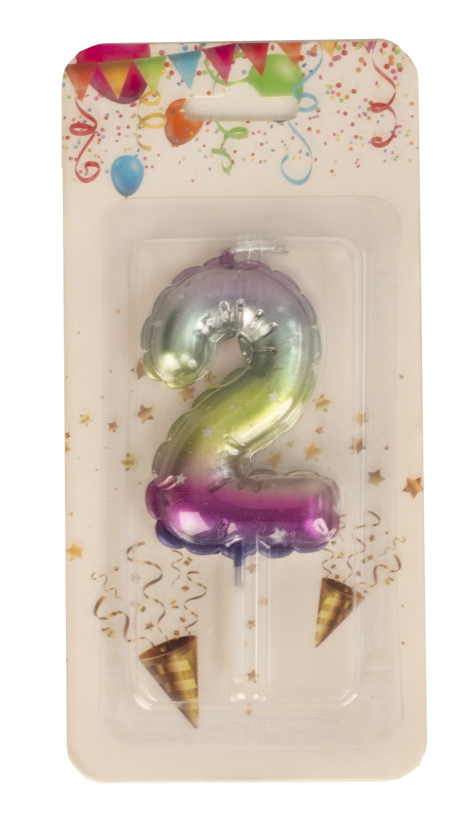 Bougies d'anniversaire motif ballon aux couleurs de l'arc-en-ciel numéro 2 hauteur 8 cm