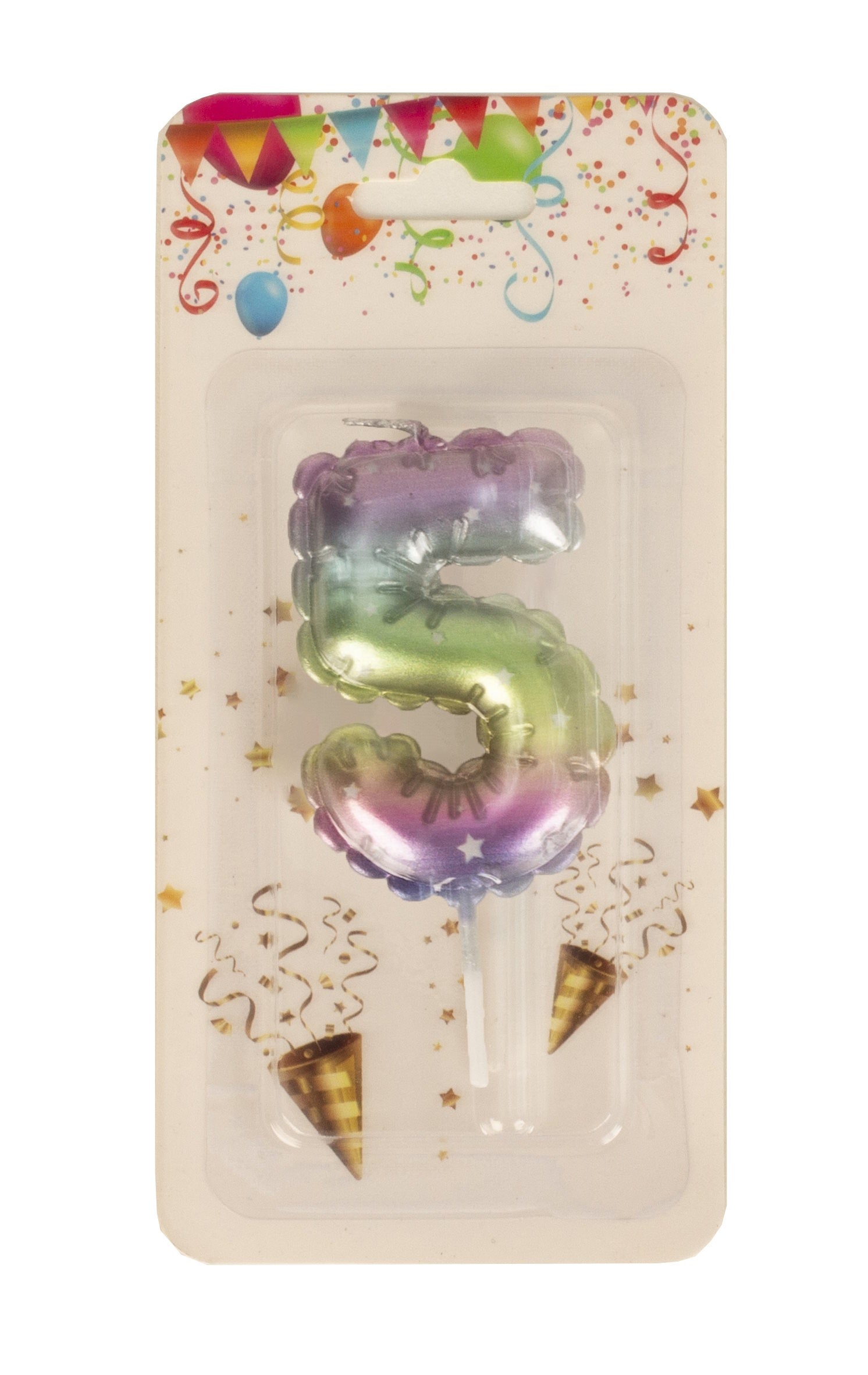 Birthday candles balloon pattern in rainbow colors number 5 height 8 cm