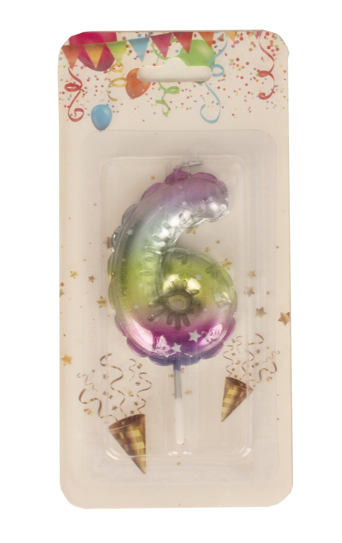 Birthday candles balloon pattern in rainbow colors number 6 height 8 cm