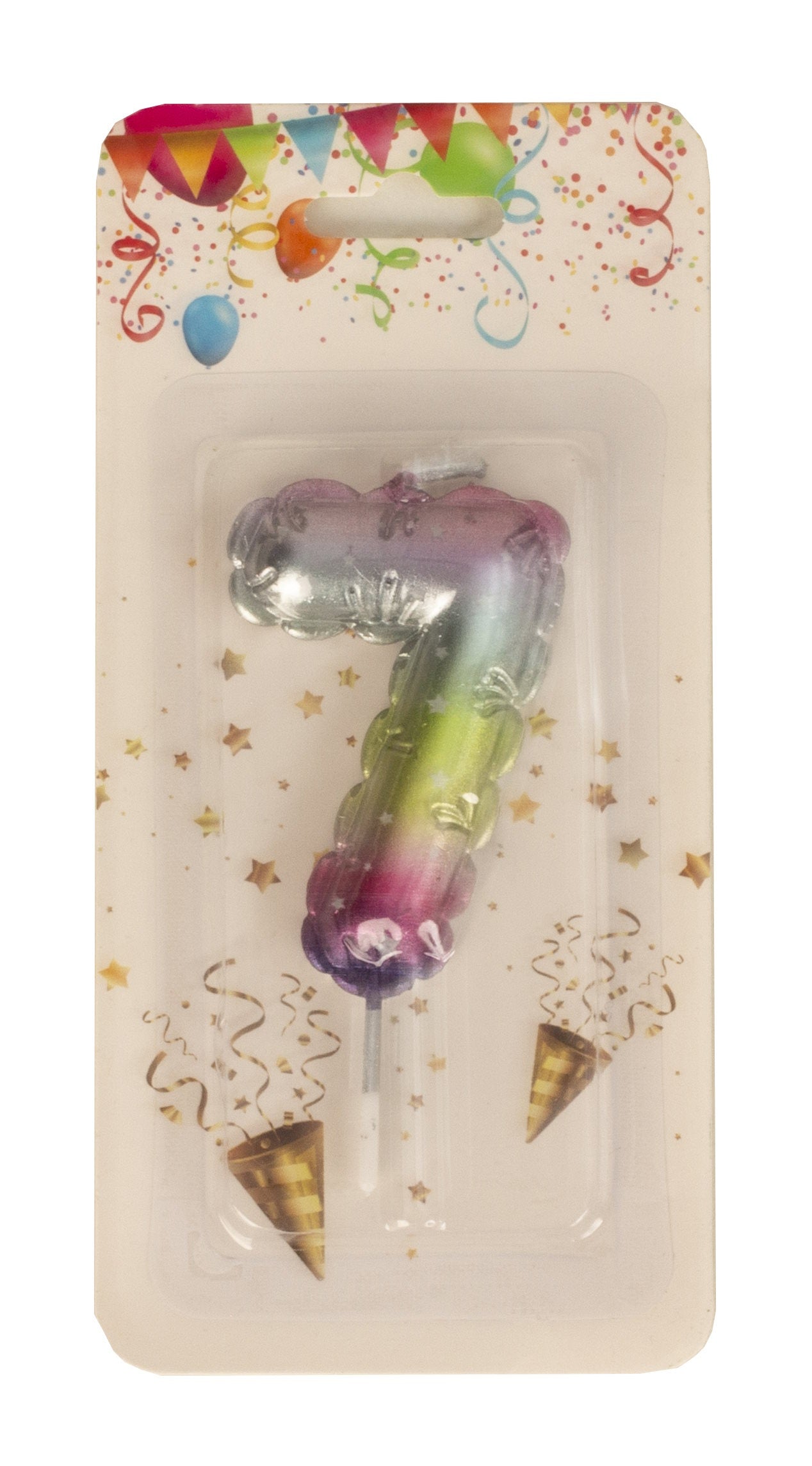 Bougies d'anniversaire motif ballon aux couleurs de l'arc-en-ciel numéro 7 hauteur 8 cm