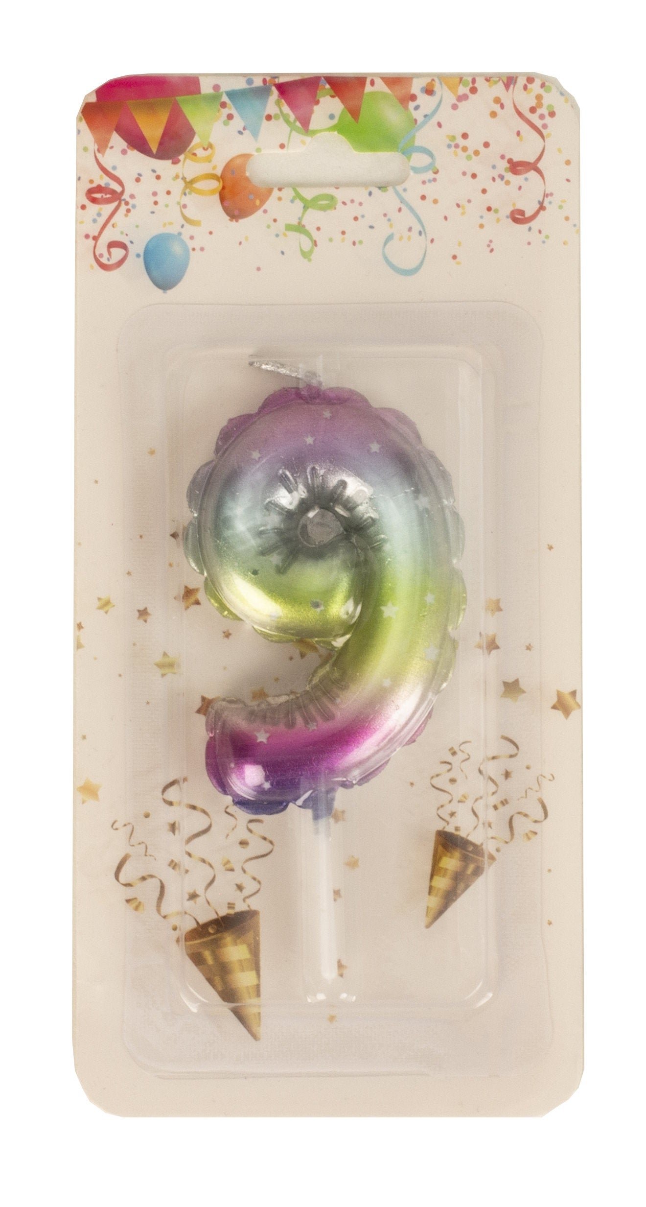 Bougies d'anniversaire motif ballon aux couleurs de l'arc-en-ciel numéro 9 hauteur 8 cm