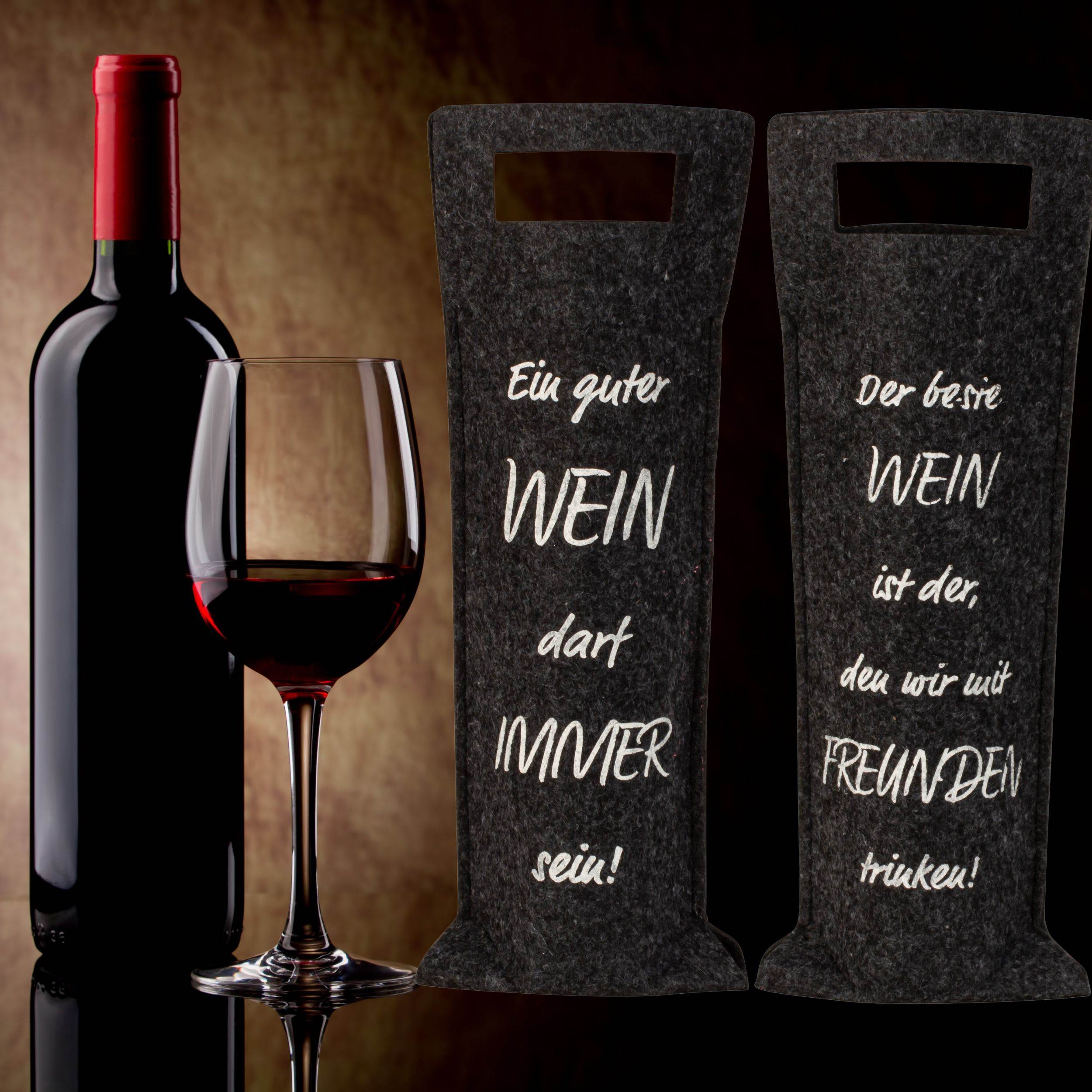 2 x wine bag wine bottle bag gift packaging made of felt black height 41 cm width 14.5 cm