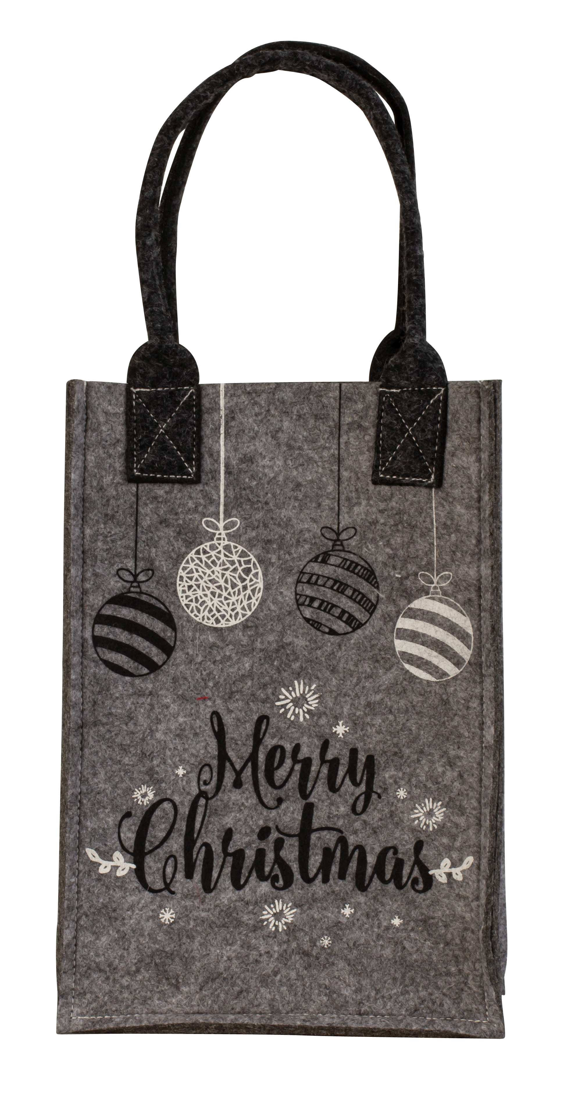 Sac shopping en feutre gris Joyeux Noël 10x17,5x26 cm