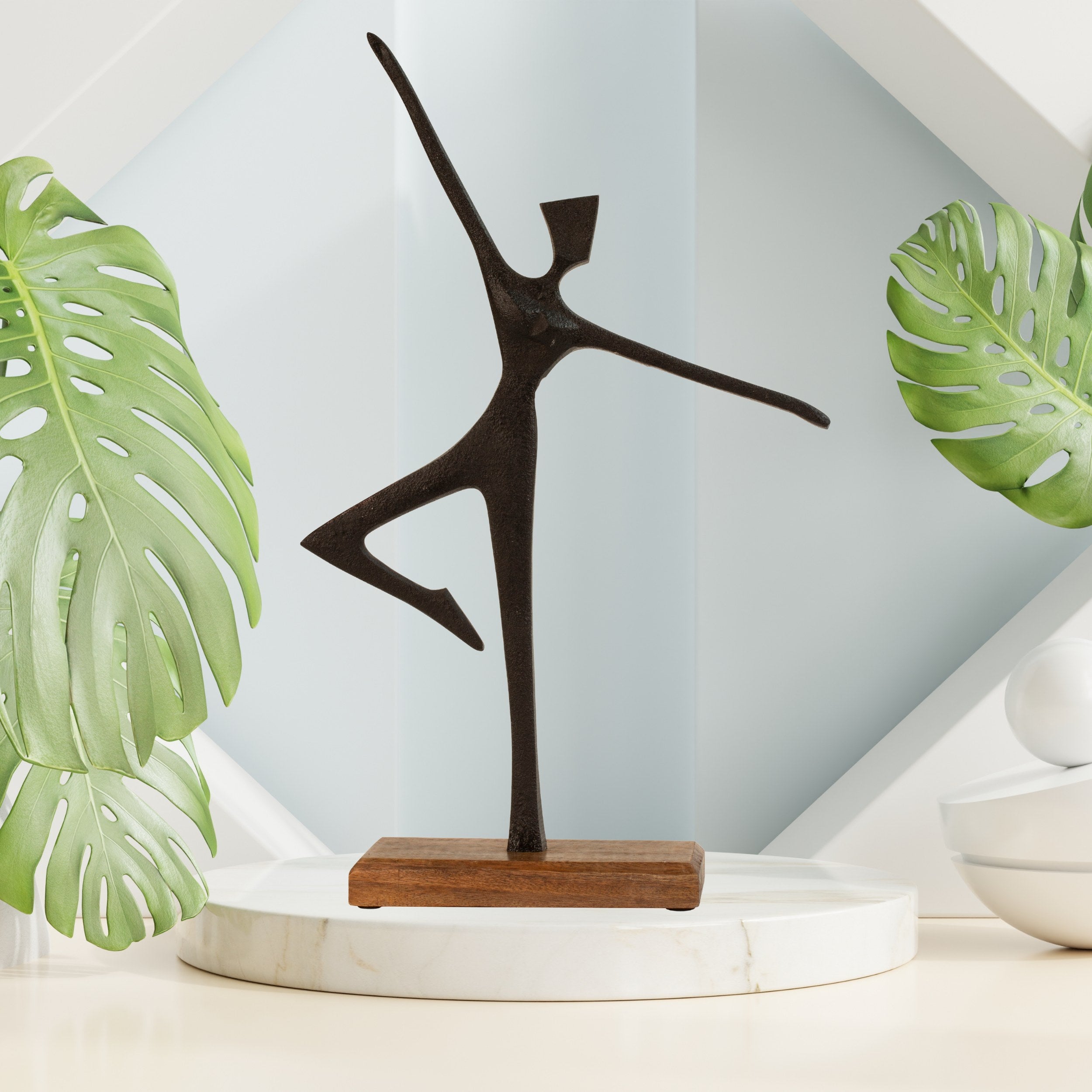 Sculpture decorative figure woman in dancing position on base made of wood/metal brown/black 28x46 cm