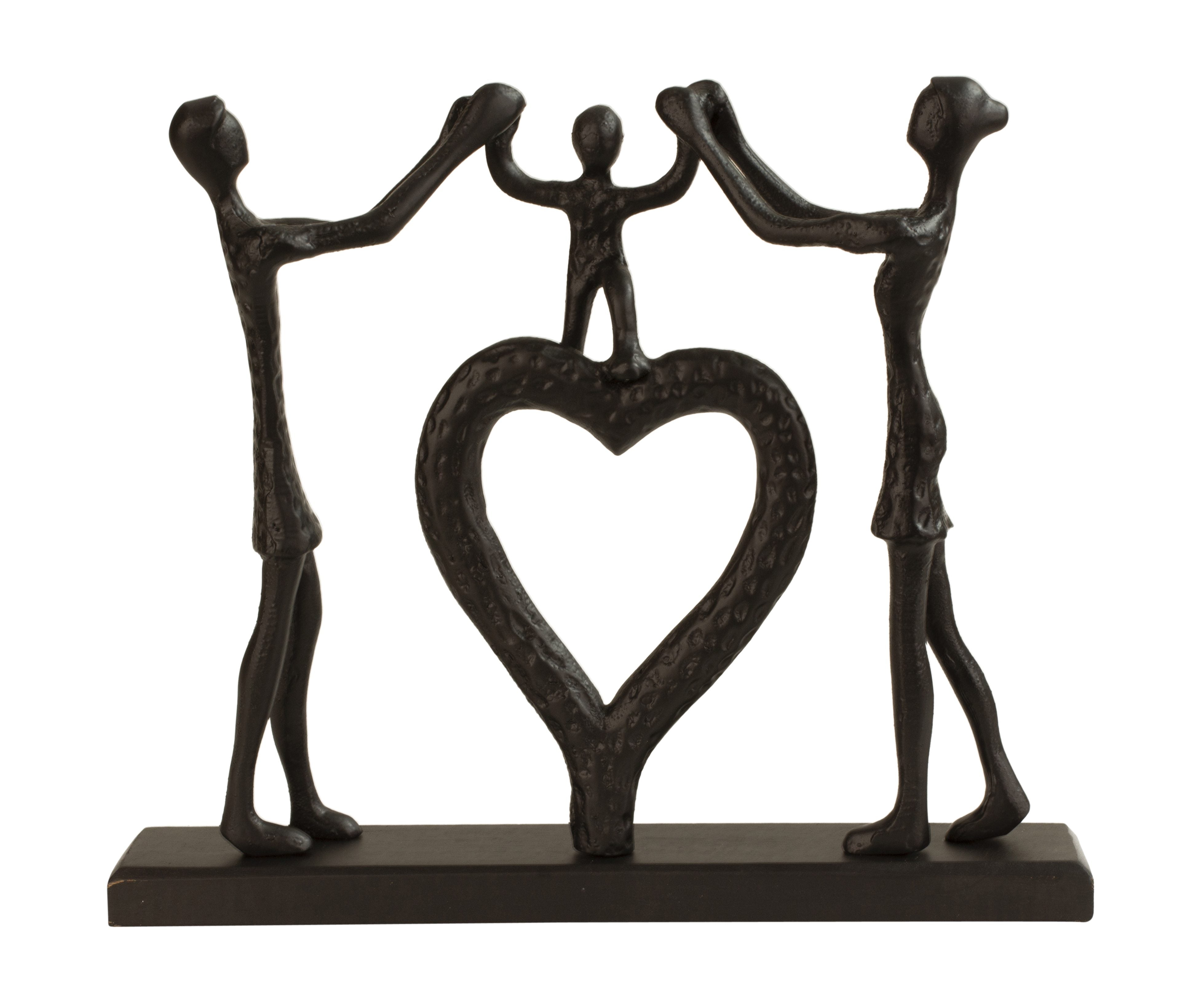 Sculpture figure décorative famille en métal debout sur un socle en bois noir 38x32 cm