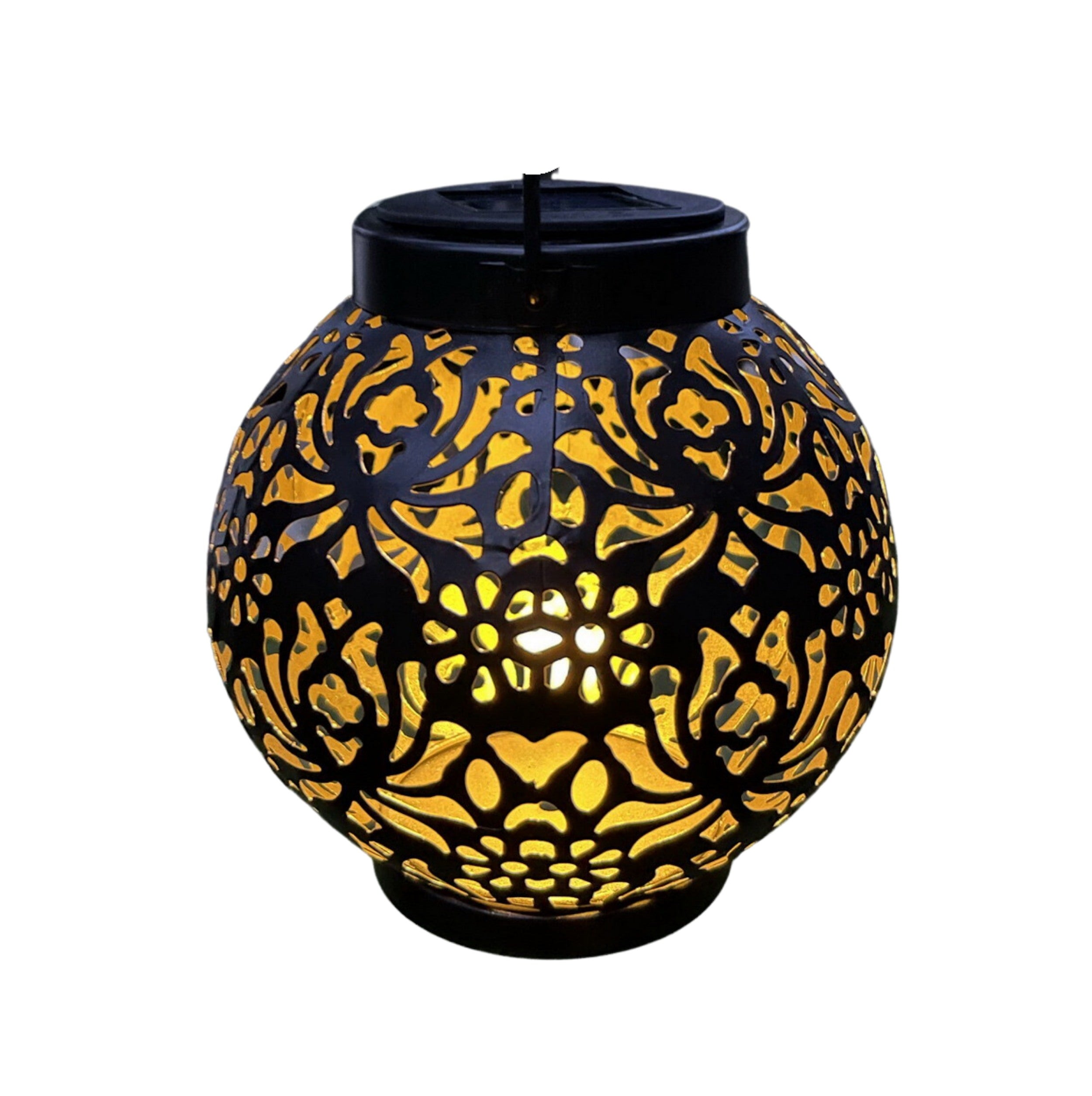 Solar lantern made of black metal with floral pattern 14x15 cm approx. 7-8 hours lighting time