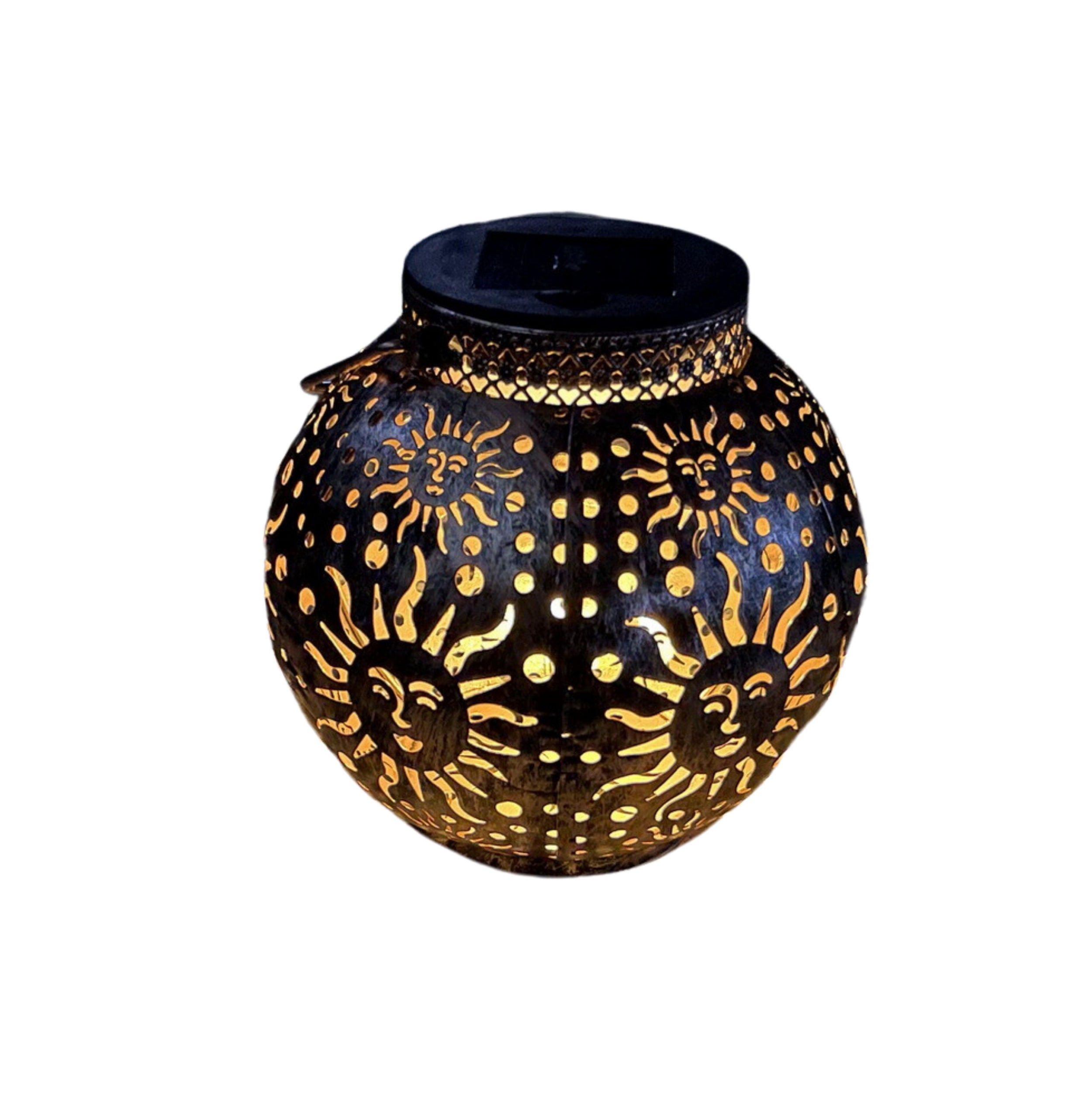 Solar lantern made of black metal with sun motif Width 15 cm Height 16 cm Approx. 7-8 hours lighting time