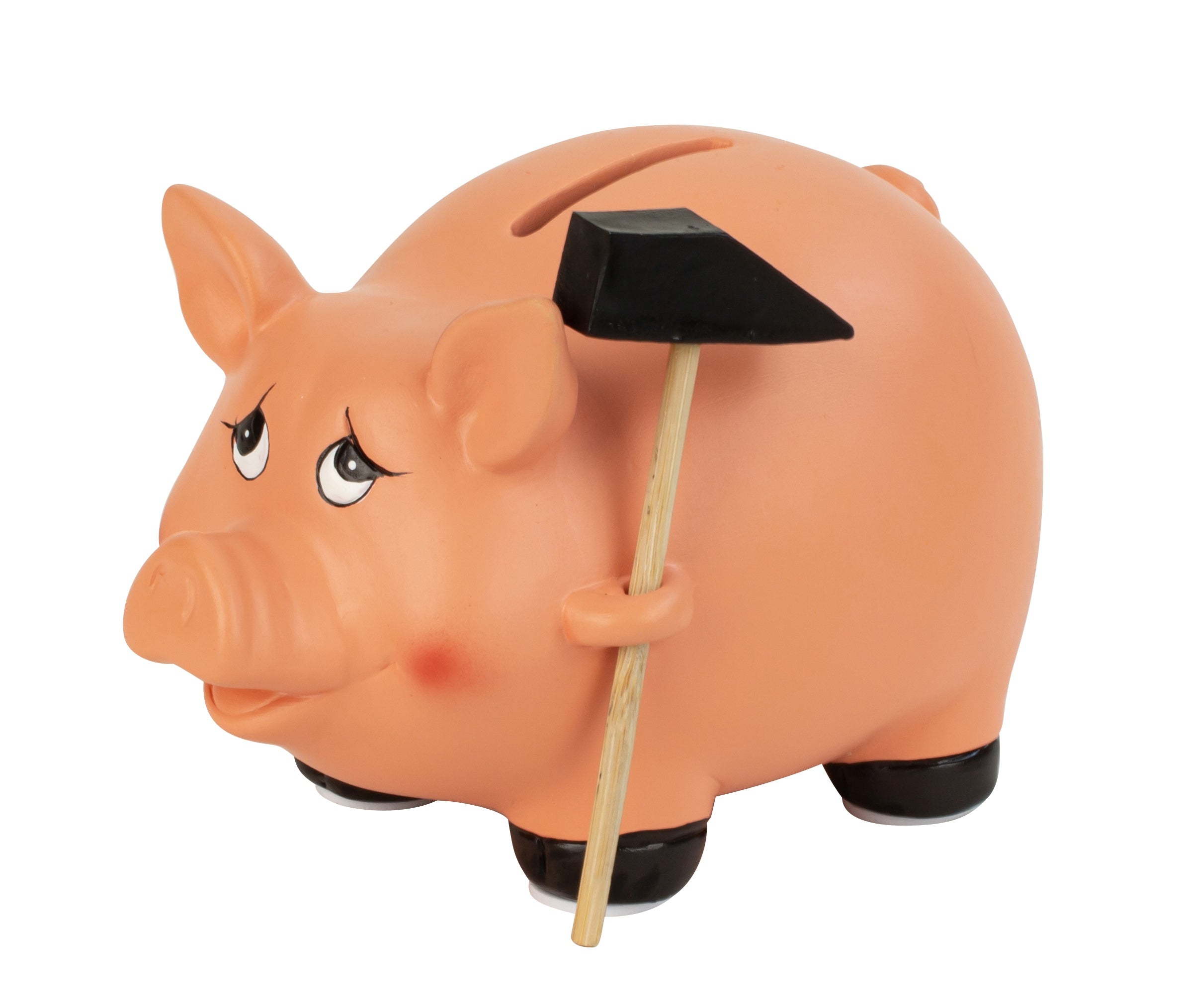 Money box piggy bank with hammer made of ceramic orange 15x10 cm