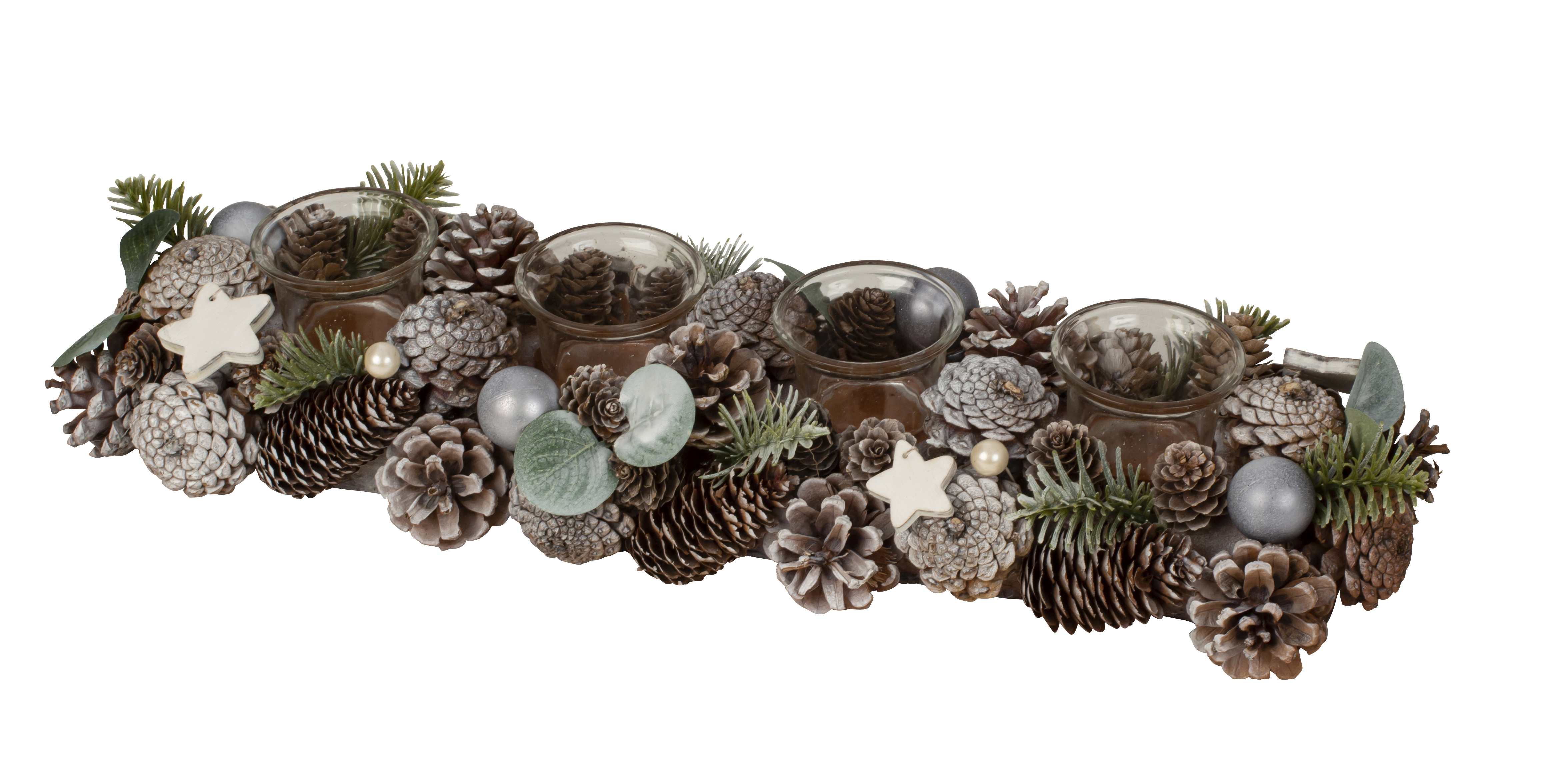 Christmas Advent wreath oblong with green/brown decoration for tea lights 45x15 cm