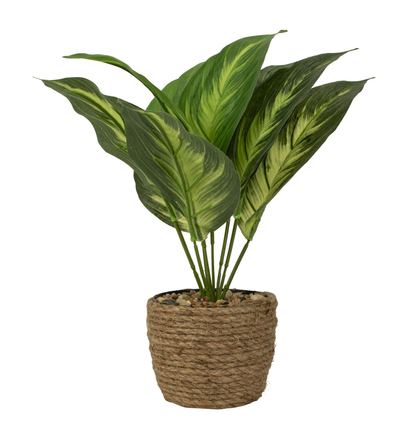 Artificial green plant modernly arranged in seagrass planter height 30 cm ⌀ 11 cm