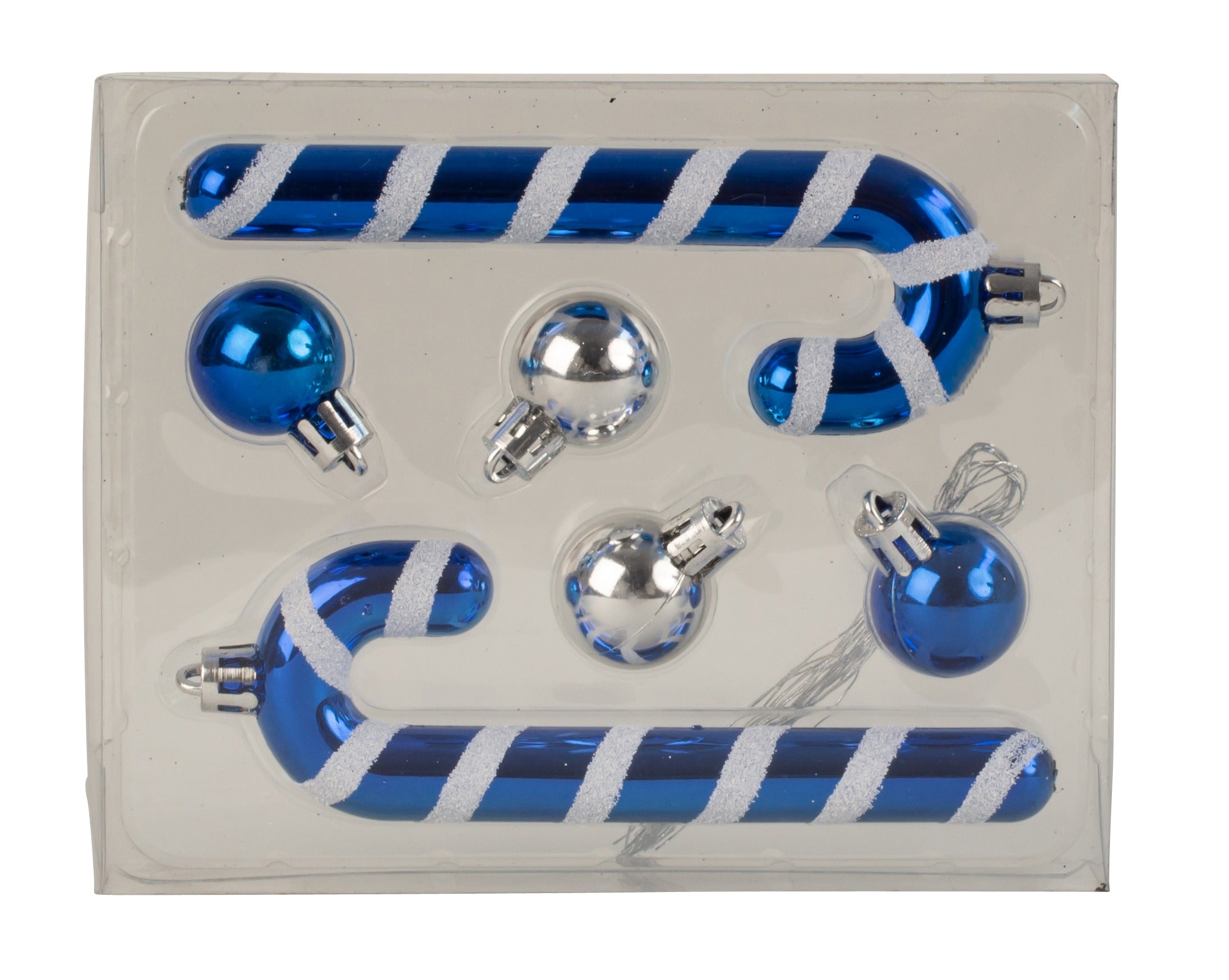 4 x Christmas decoration complete sets with 2 candy canes &amp; 4 Christmas balls blue/silver