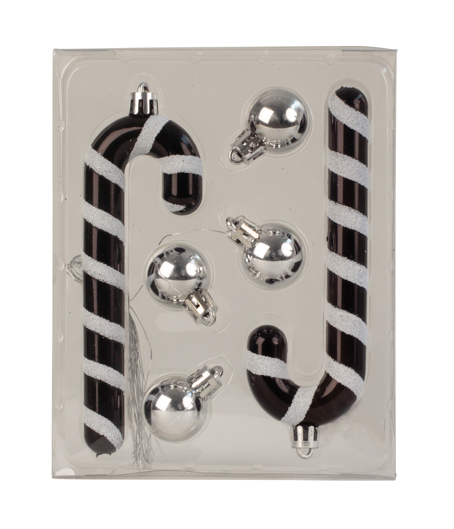 4 x Christmas decoration complete sets with 2 candy canes &amp; 4 Christmas balls black/silver