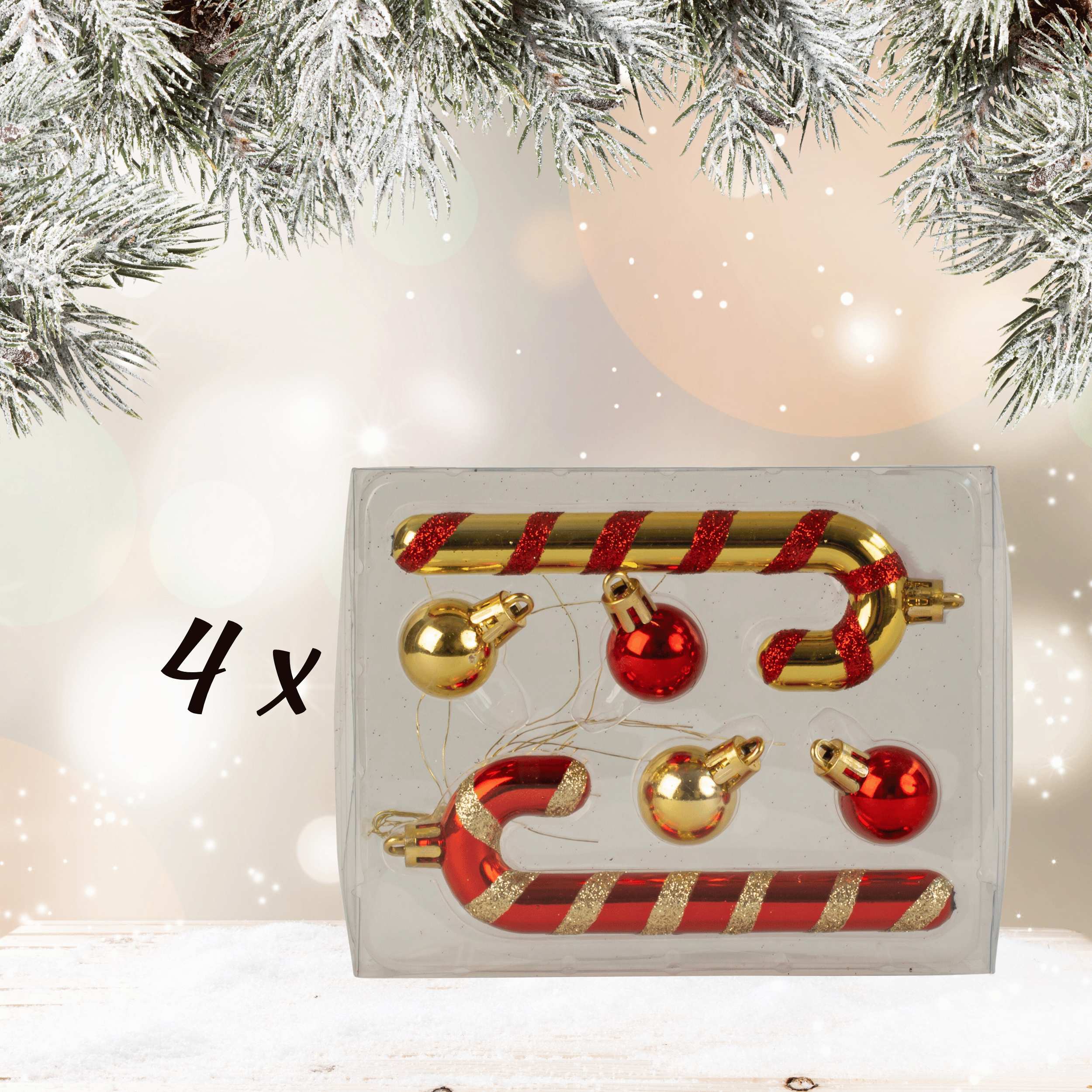 4 x Christmas decoration complete sets with 2 candy canes &amp; 4 Christmas balls red/gold