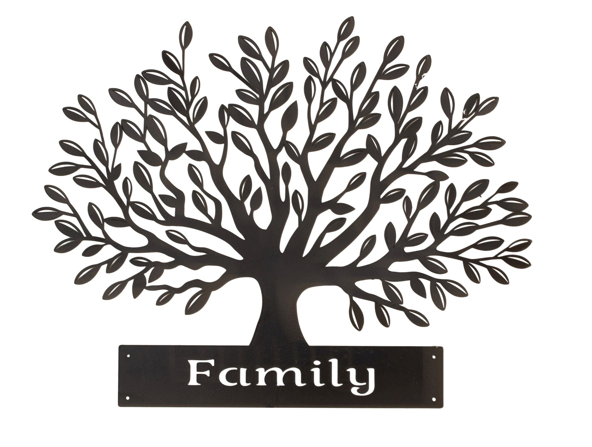 Moderne Wanddekoration Wandskulptur Wandbild Familien-Baum schwarz aus Metall 30x24 cm