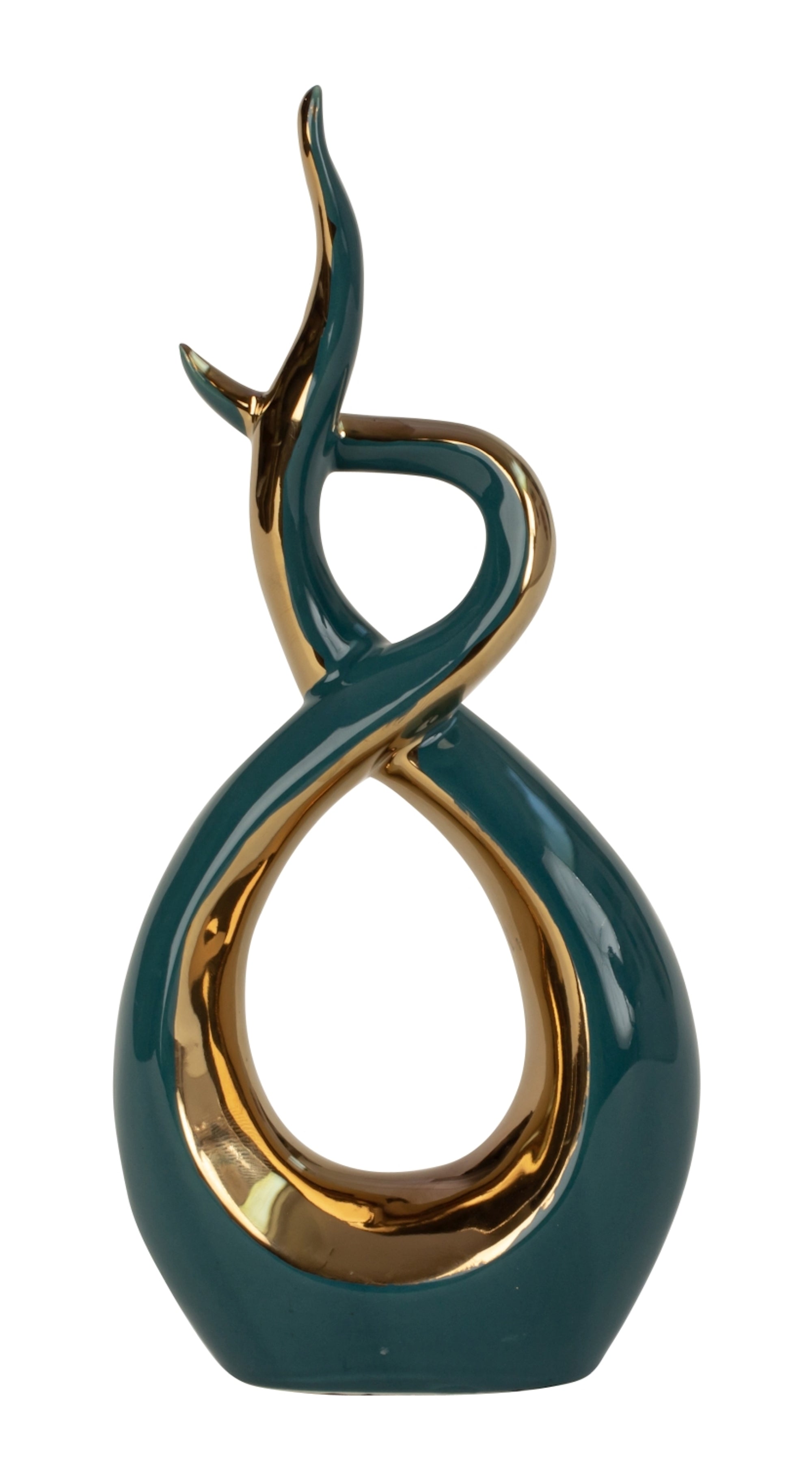 Modern sculpture made of porcelain in petrol with decoration in gold Height 22 cm Width 10 cm 