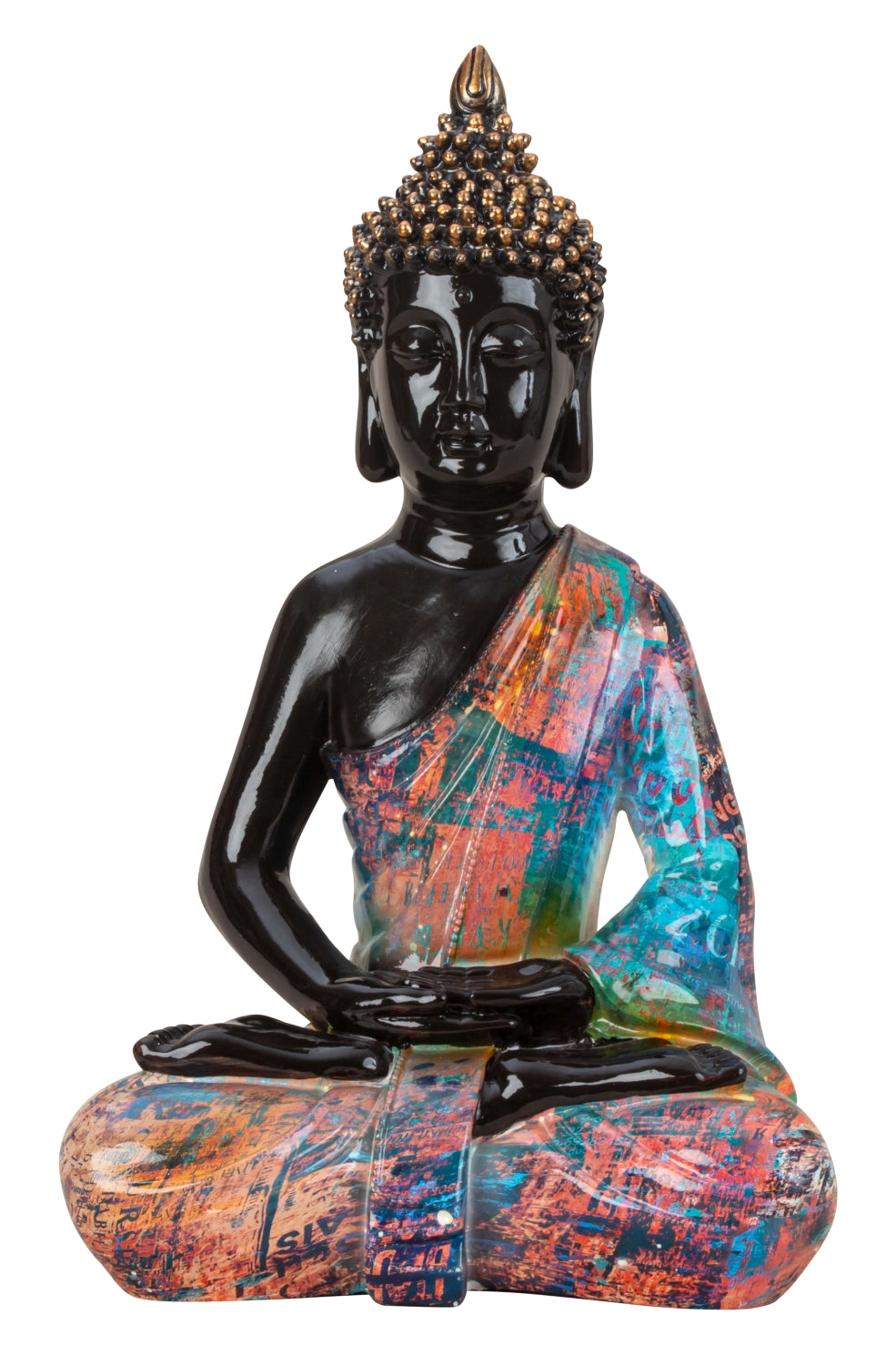 Sculpture Bouddha "Colorful Art" en polyrésine noir/coloré hauteur 39cm largeur 25cm