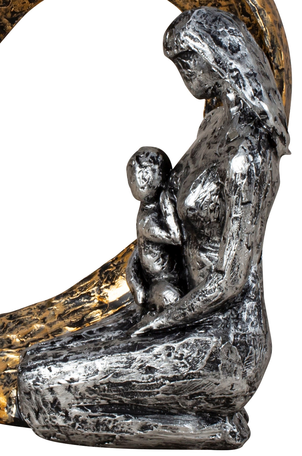 Heart sculpture with mother &amp; child in silver/gold made of artificial stone, height 17.5cm, width 21cm