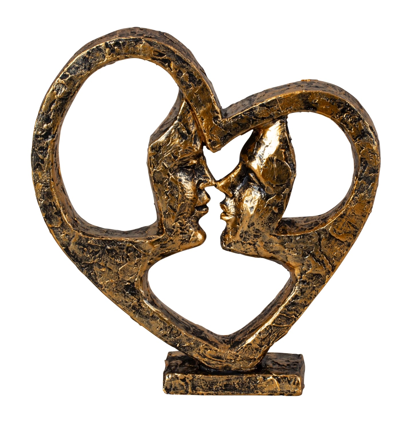 Heart sculpture face to face gold made of artificial stone height 21cm width 20cm