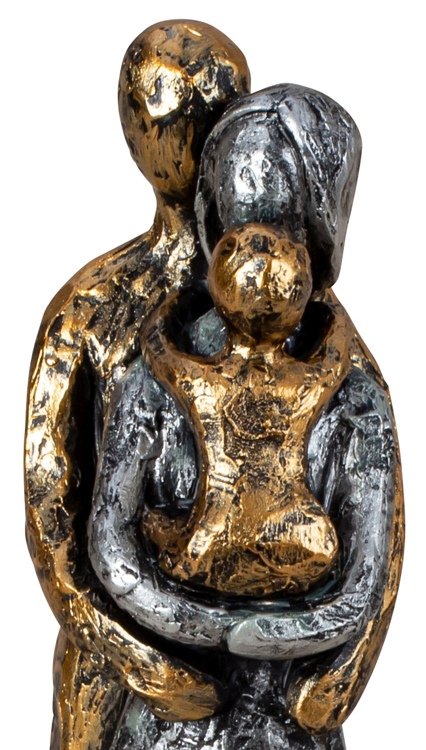 Sculpture family father, mother and child silver/gold made of polyresin height 23cm width 6cm