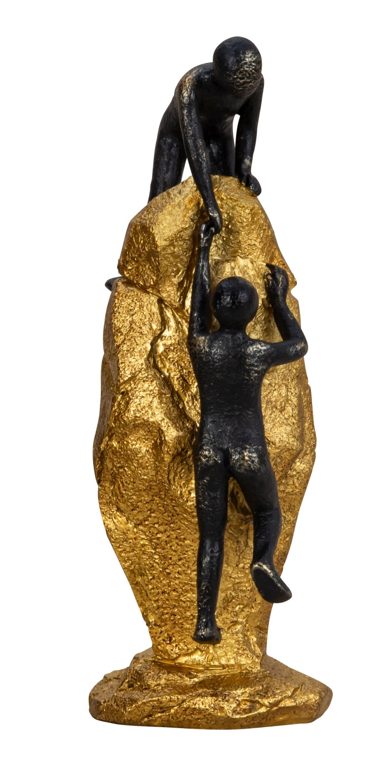 Sculpture stone with people "Helping Hand" made of artificial stone gold and black height 26.5cm width 10cm