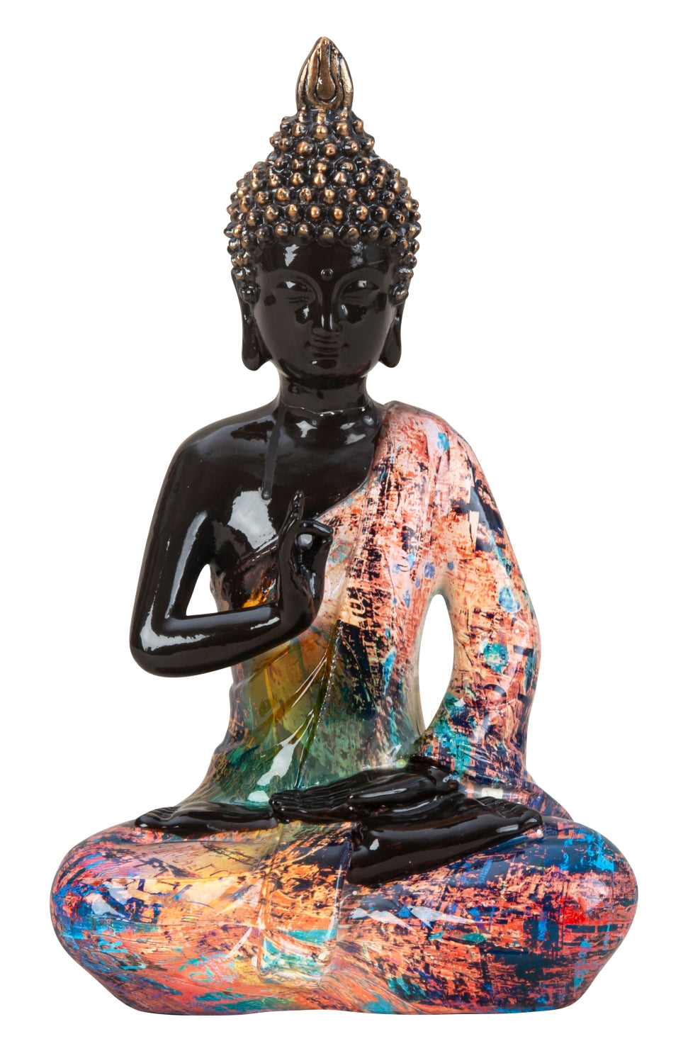 Sculpture figure décorative Bouddha Art coloré en pierre artificielle noir/coloré hauteur 26cm largeur 16cm