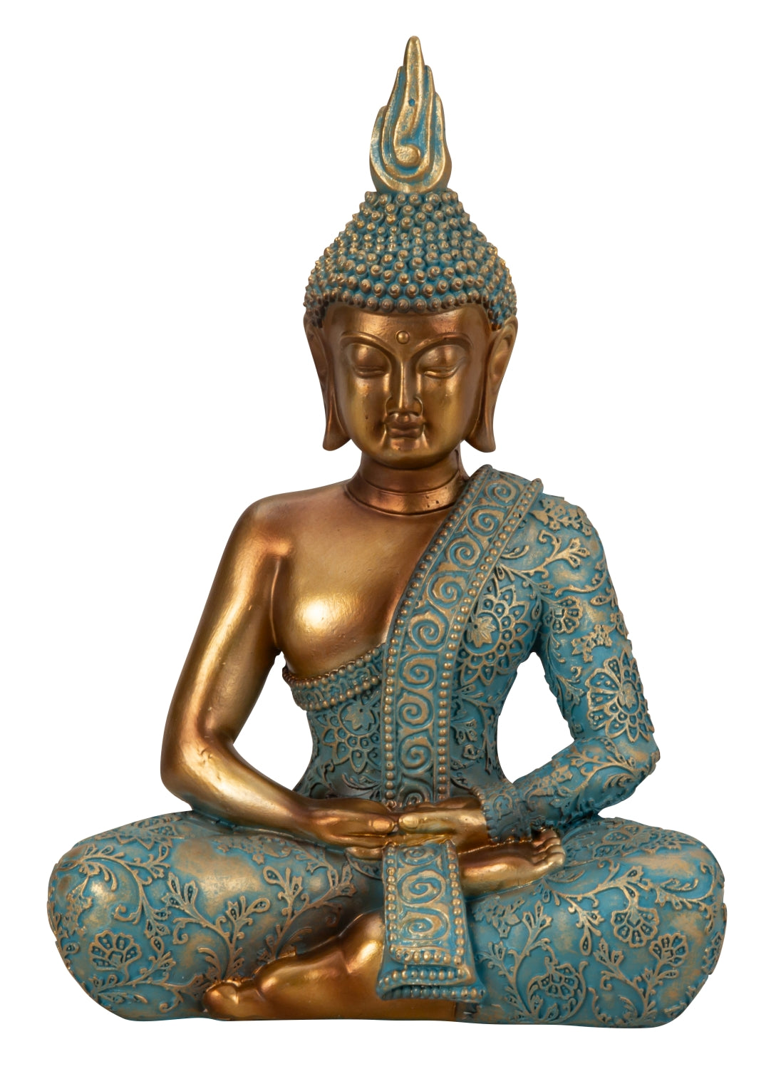 Sulptur figure décorative Bouddha en pierre artificielle or/vert hauteur 25cm largeur 17cm