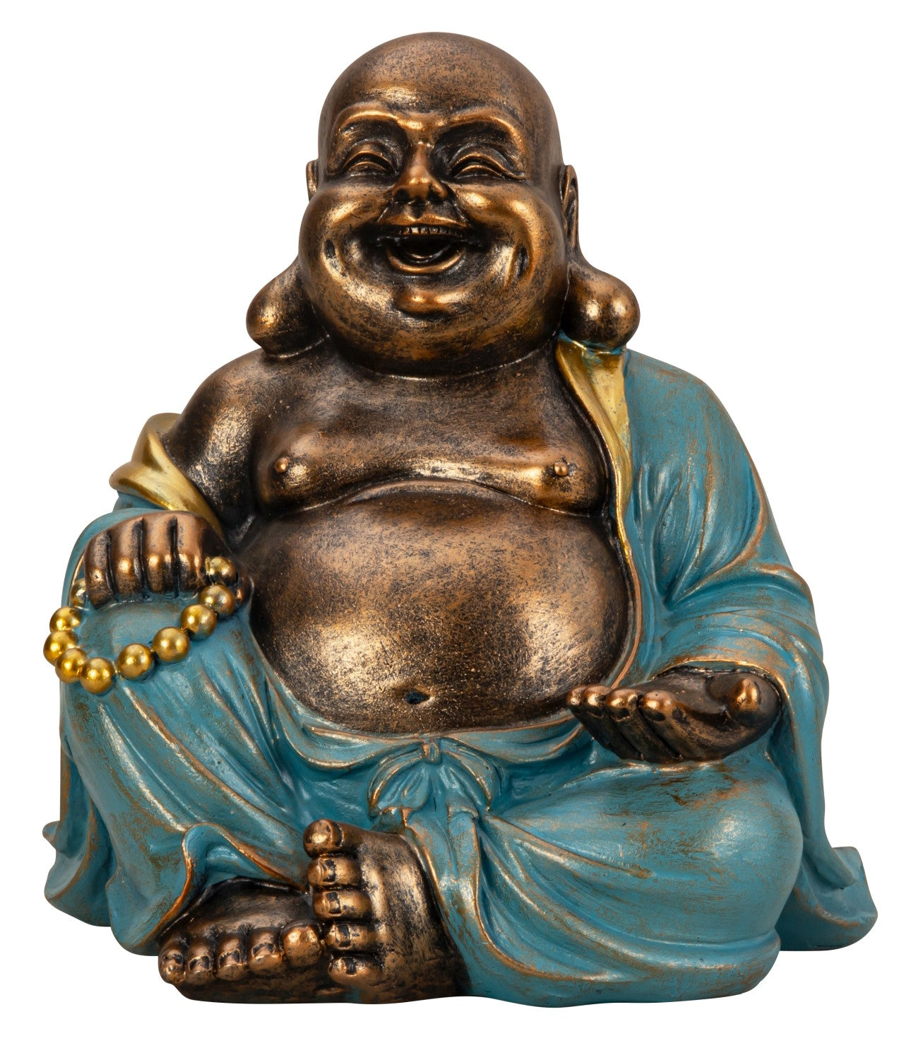 Sculpture decorative figure Buddha made of artificial stone gold/mint green height 23cm width 22cm