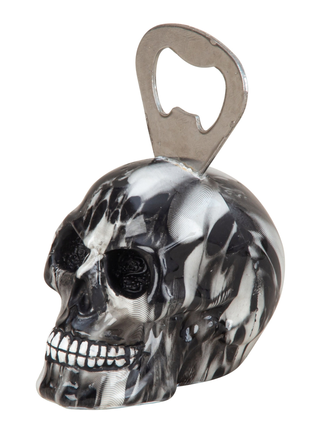 Skull as bottle opener black/white made of poly/metal height 8.5cm width 7cm