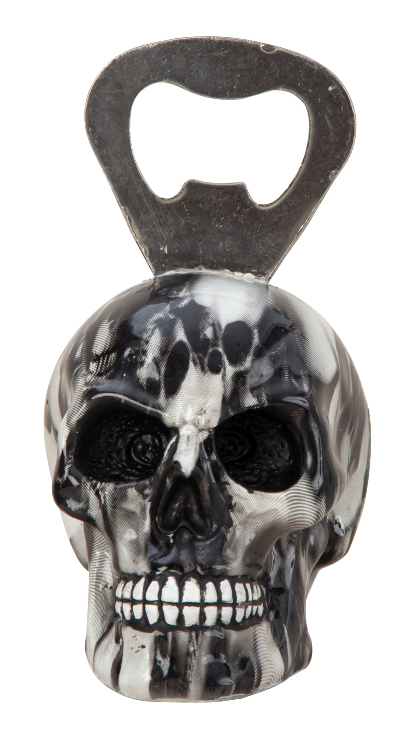 Skull as bottle opener black/white made of poly/metal height 8.5cm width 7cm