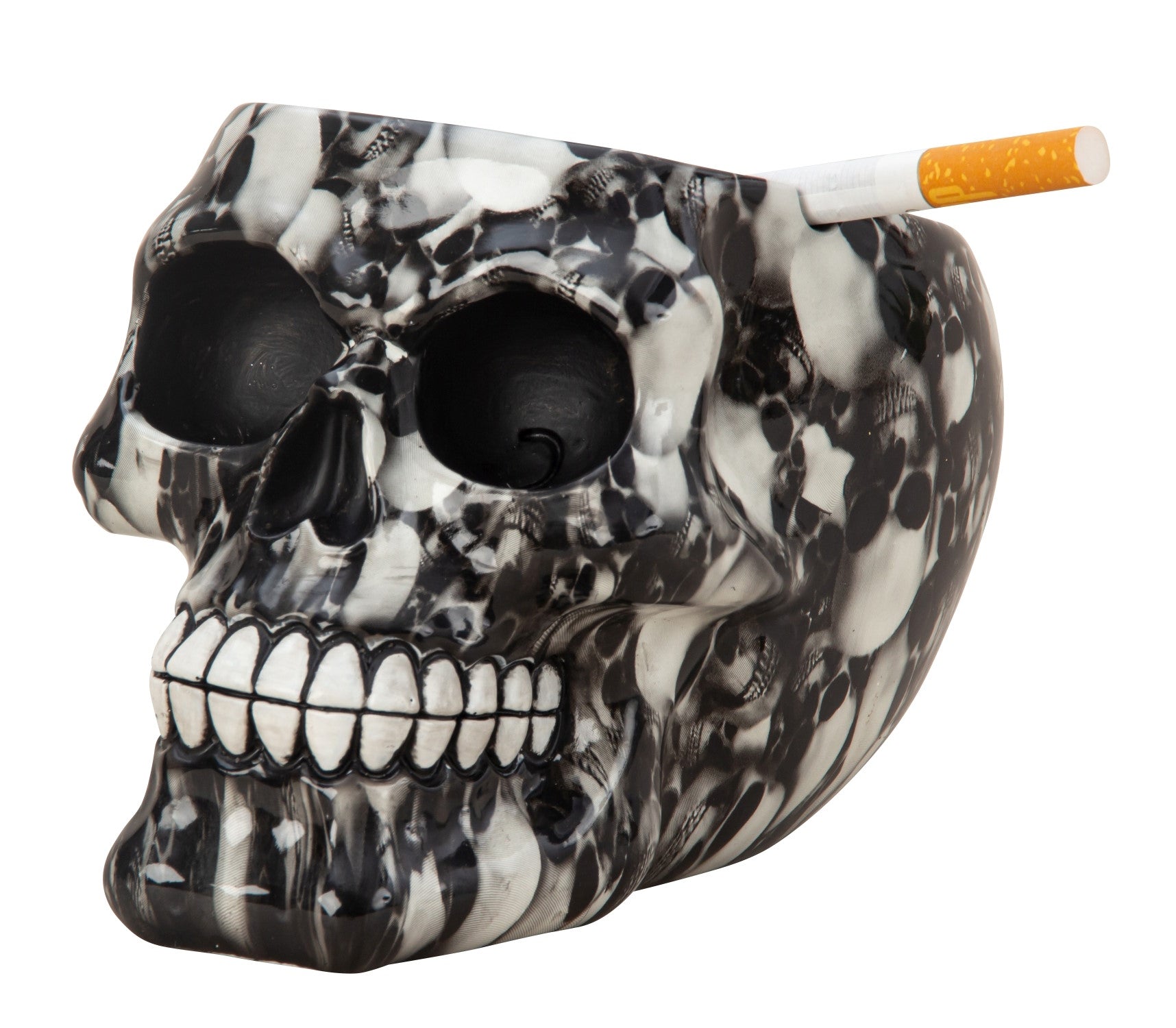 Skull ashtray black/white made of poly 15x10 cm