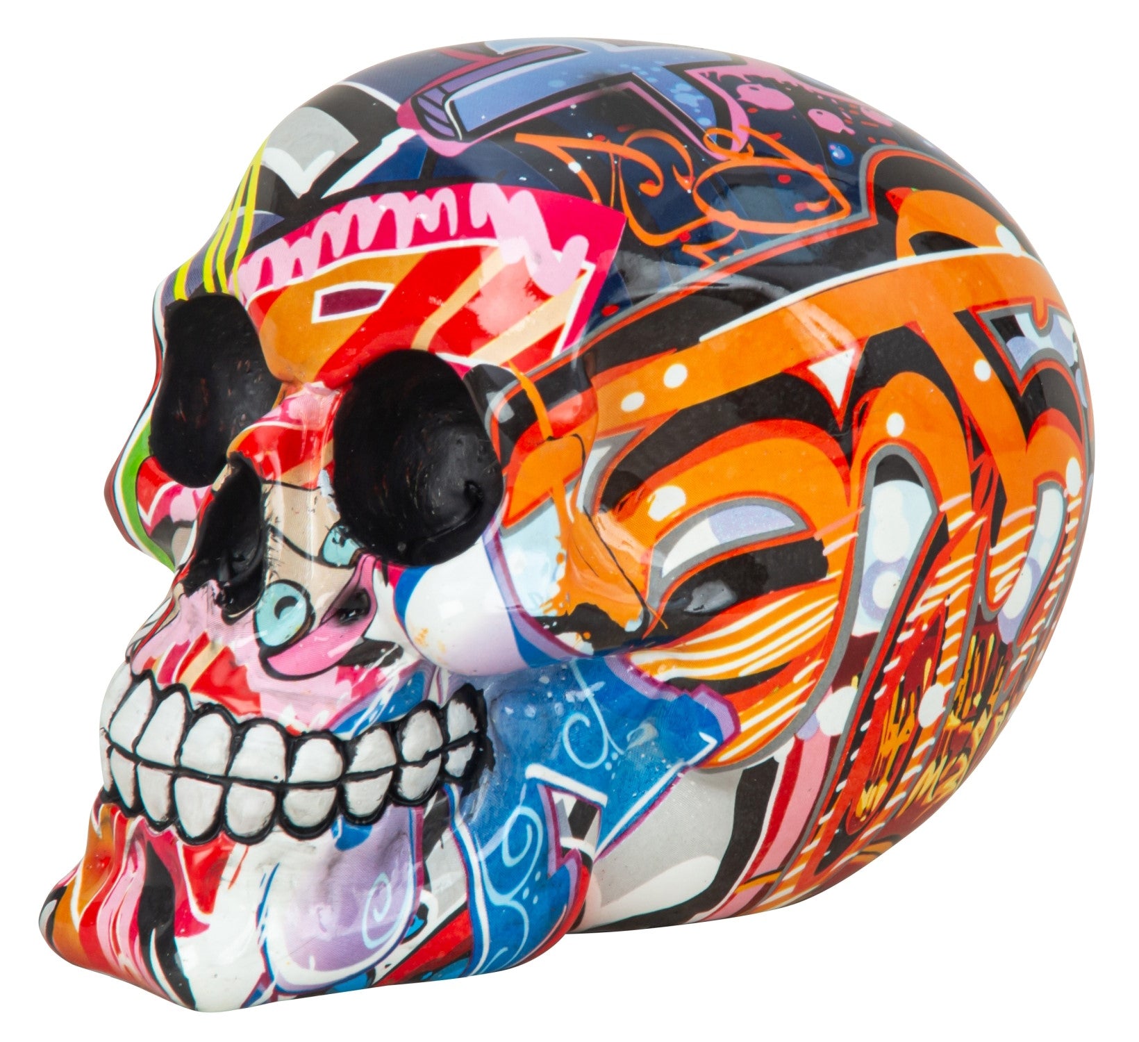 Totenkopf Skulptur Dekofigur Pop Art aus Kunststein mehrfarbig Höhe 12cm Breite 15cm