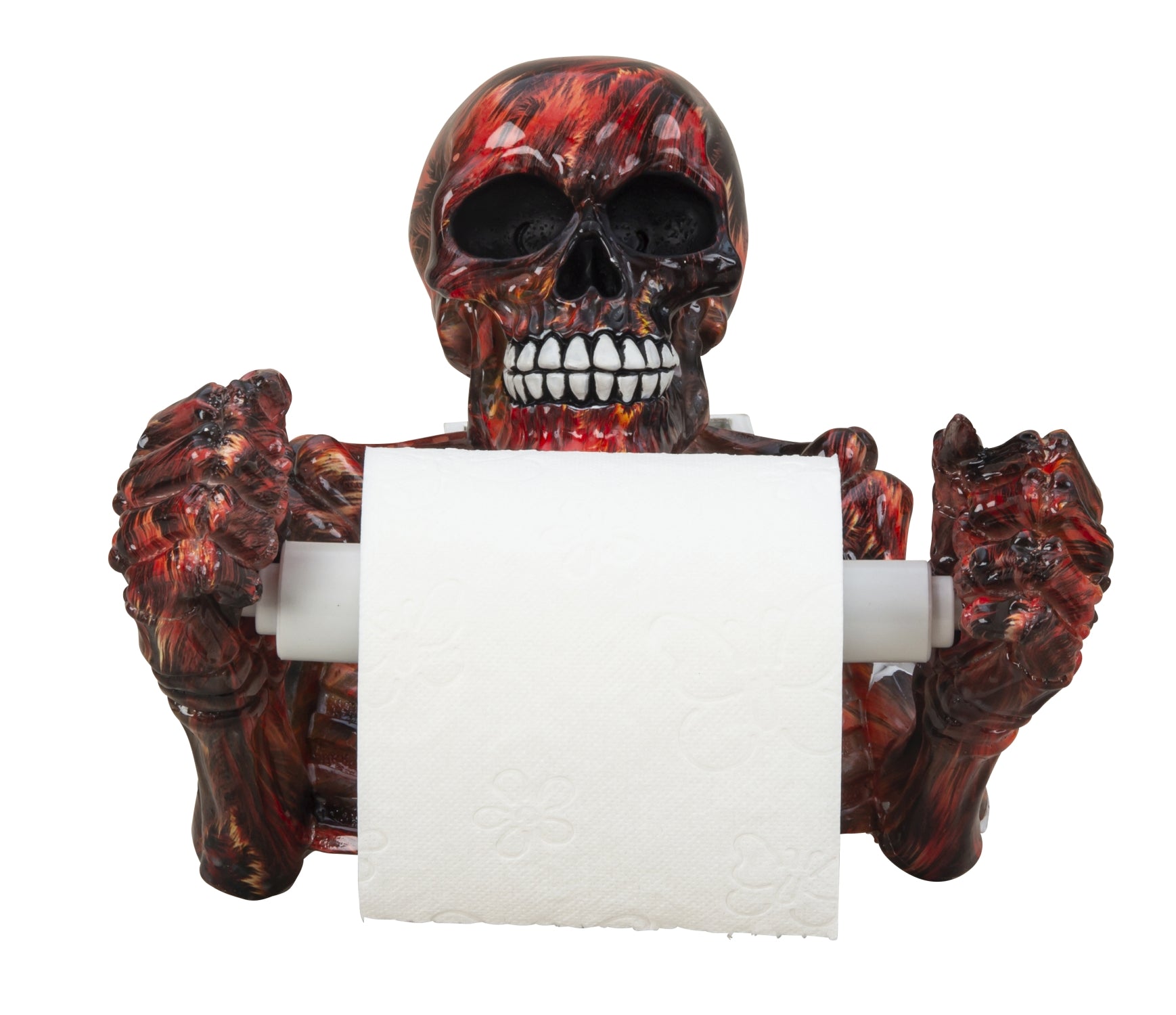 Skull as toilet paper holder Toilet roll holder made of artificial stone red/black glossy 20x20