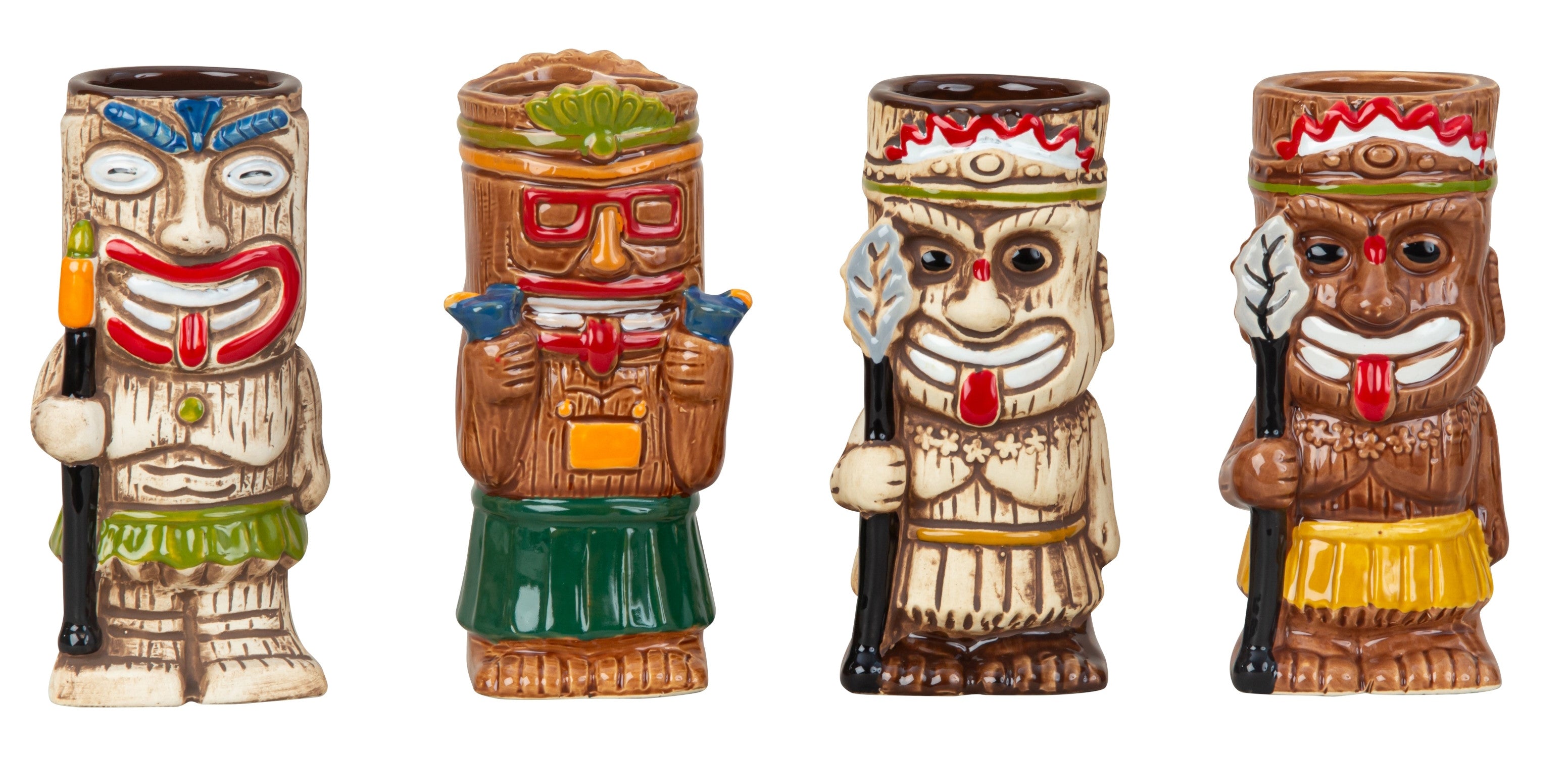 Tiki mug set with 4 original designed cocktail cups made of ceramic height 17.2-18cm ⌀ 6.5-7cm