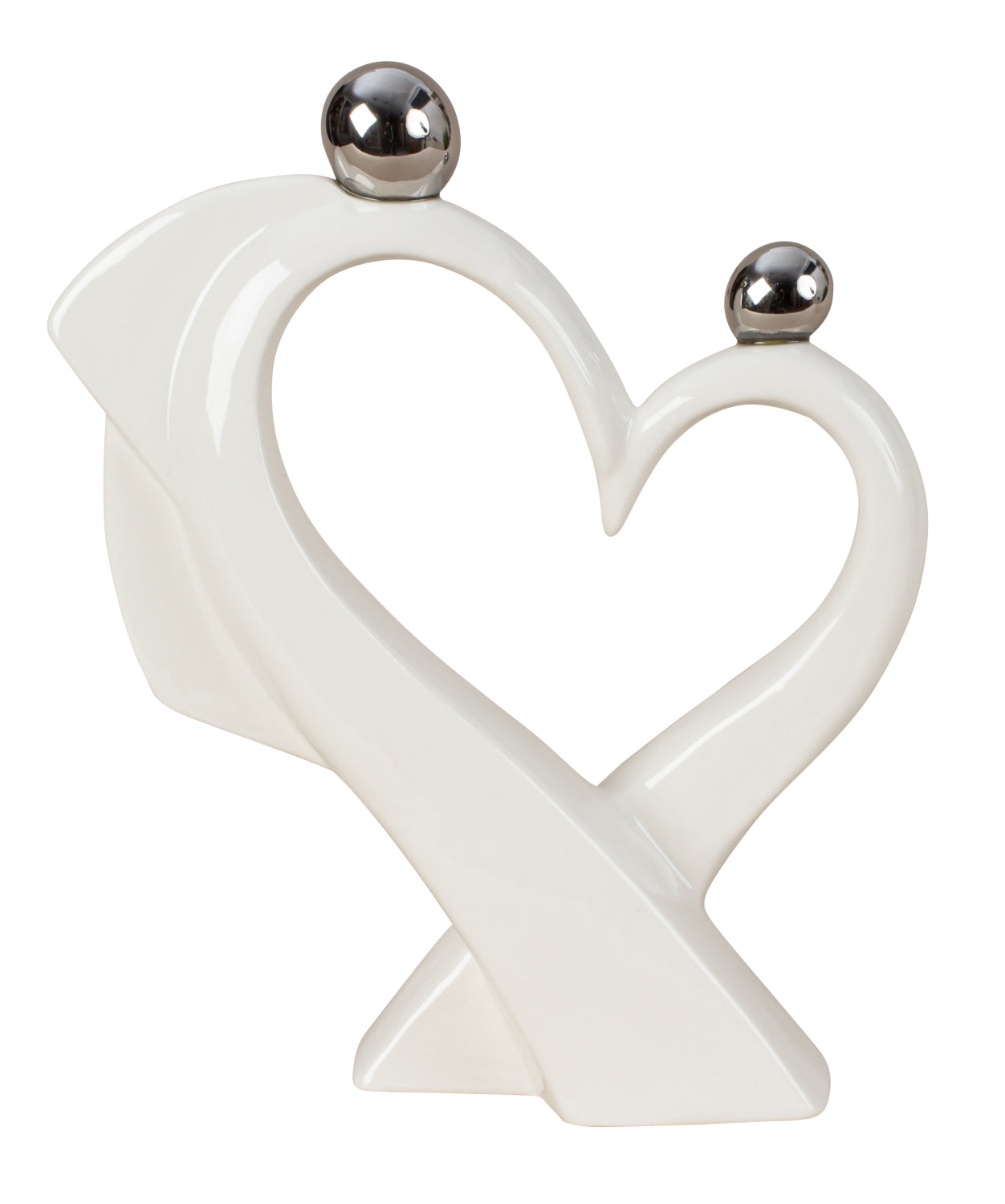 Sculpture moderne figure décorative coeur en porcelaine blanc/argent 21x24 cm