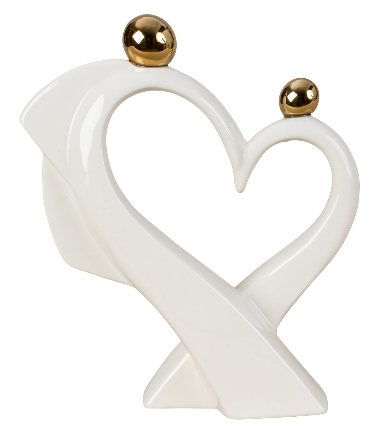 Modern sculpture decorative figure heart made of porcelain white/silver 21x24 cm