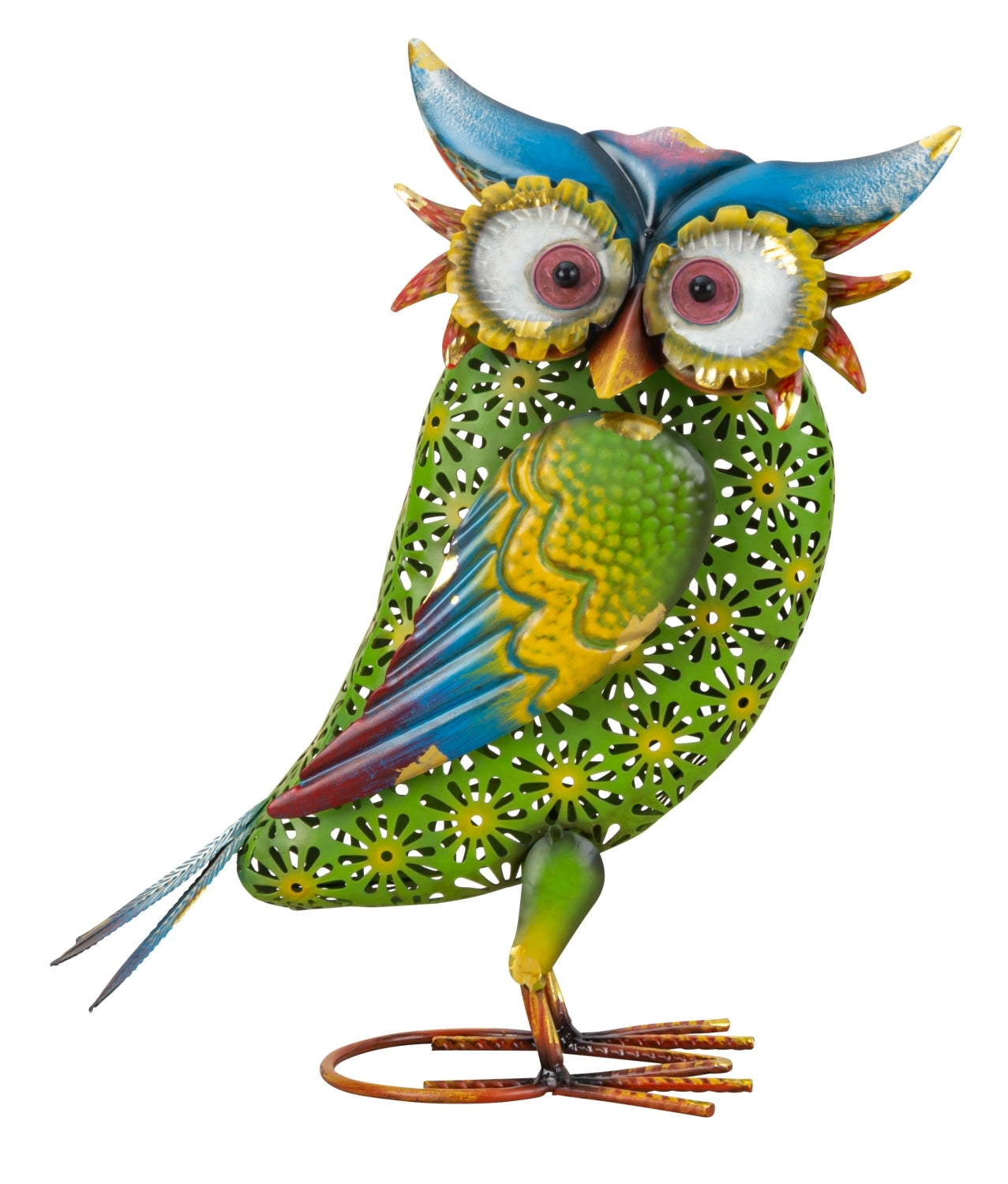 Modern garden figure garden sculpture owl made of metal multicolored height 35 cm width 28 cm