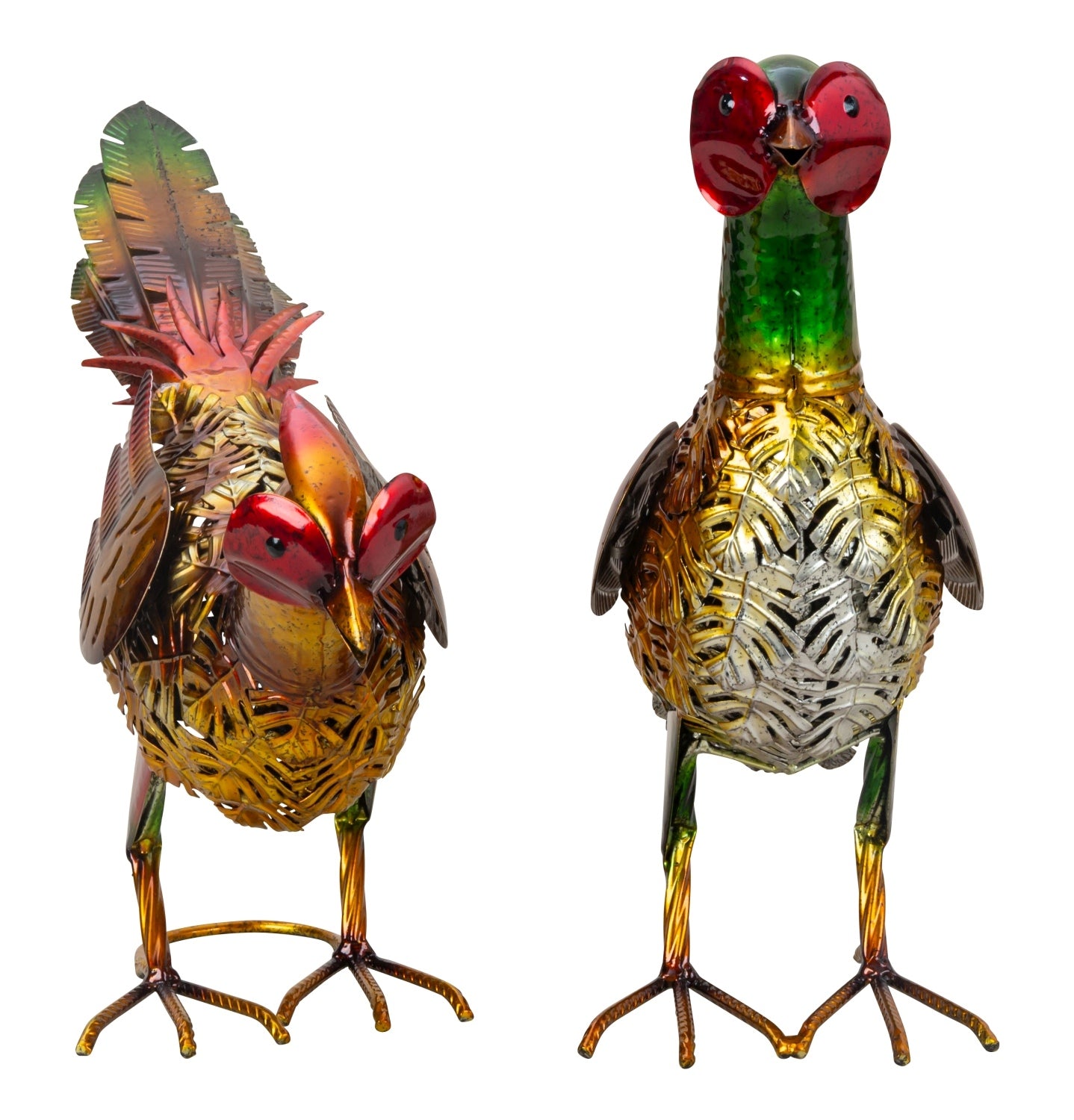 Modern garden figure garden sculpture pheasant in a set of 2 made of metal multi-coloured height 29+35 cm width 58+59