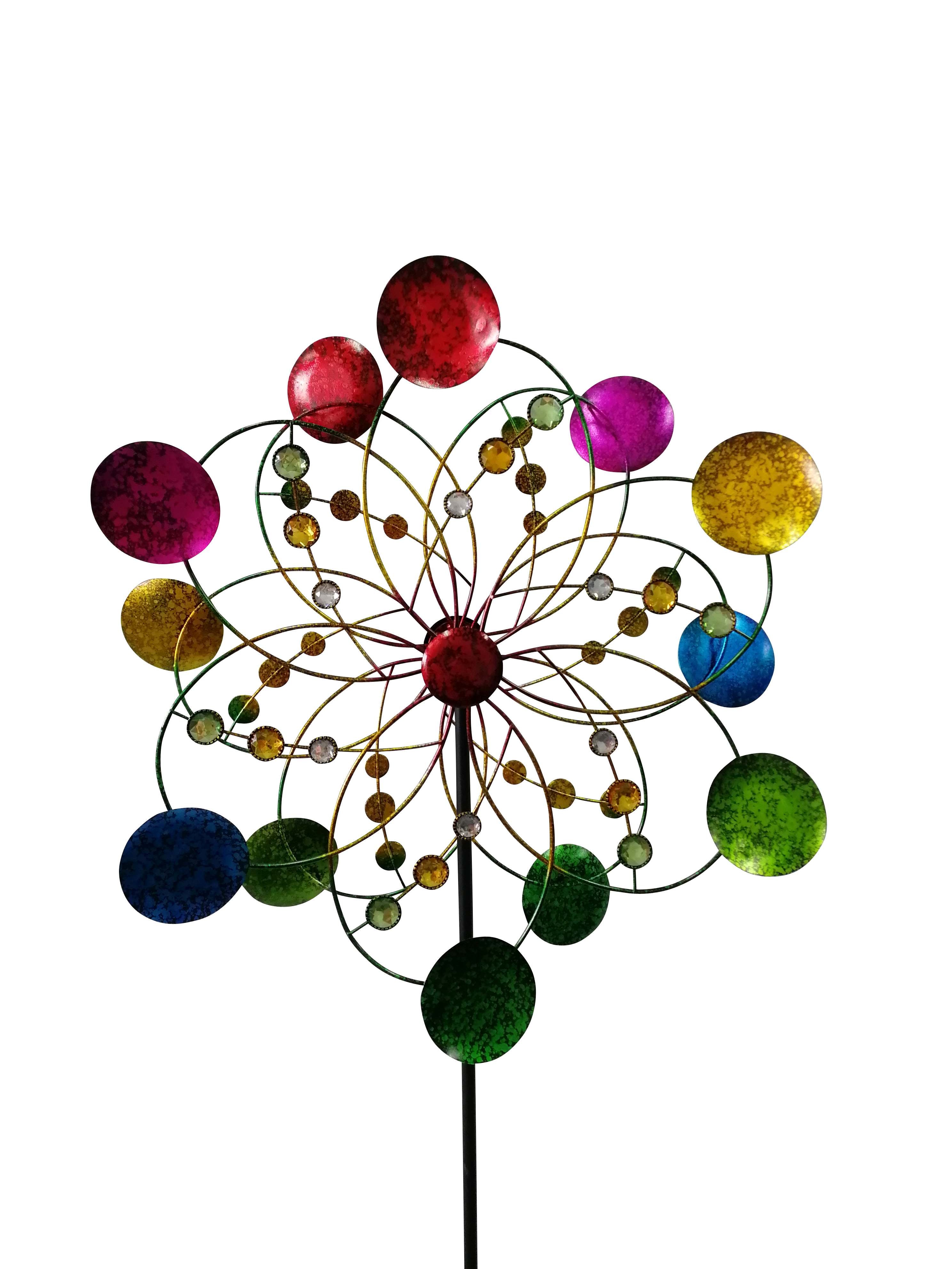 Windmill wind chime multi-coloured made of metal as a garden stake height 160 cm diameter 64 cm