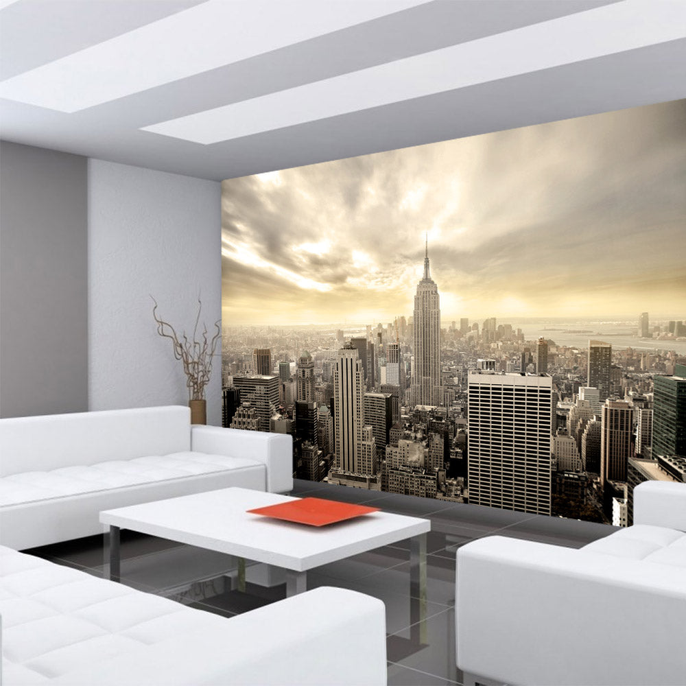 Non-woven photo wallpaper Manhattan Skyline View USA Wallpaper New York USA Skyline Sephia Empire State