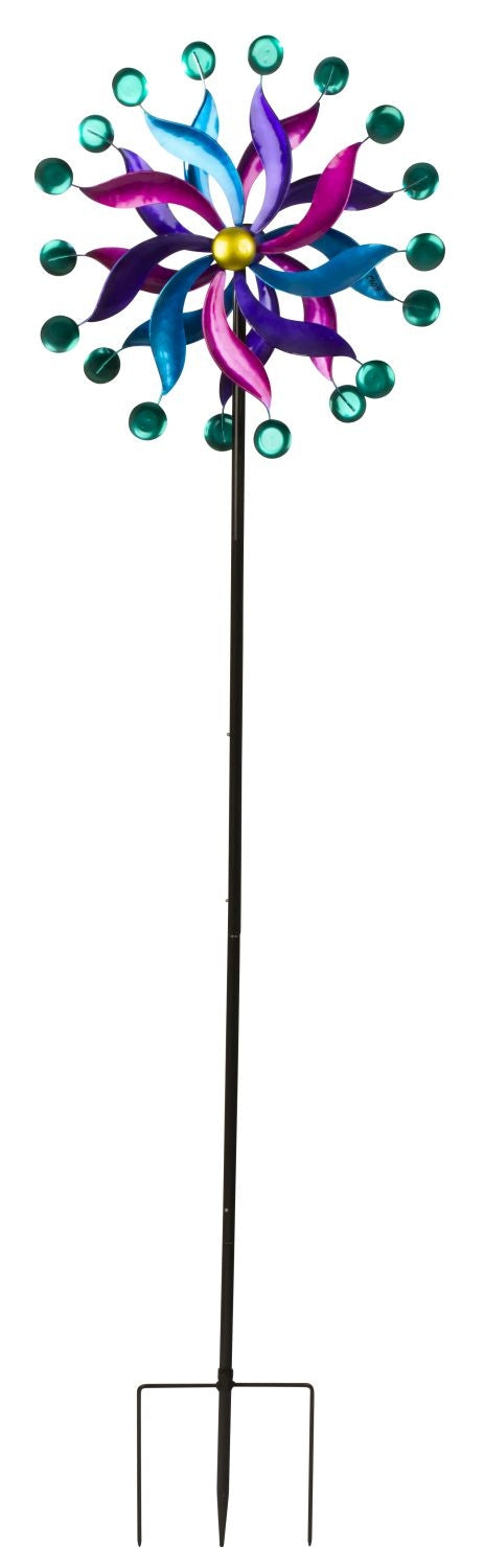 Windmill wind chime multi-coloured made of metal as a garden stake height 182 cm ⌀ 49 cm