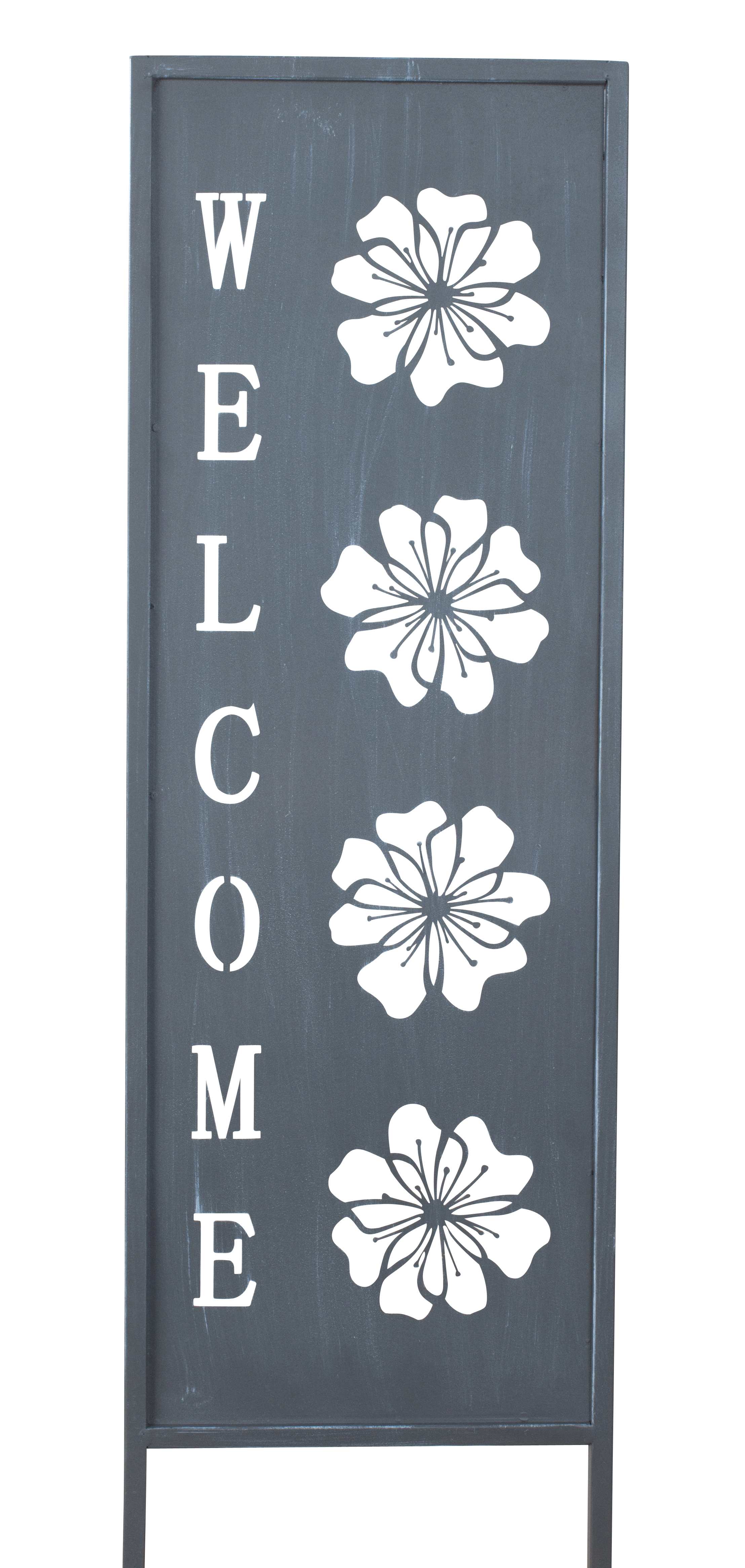 Garden sign Welcome decorated with flowers made of metal grey height 83 cm width 22 cm