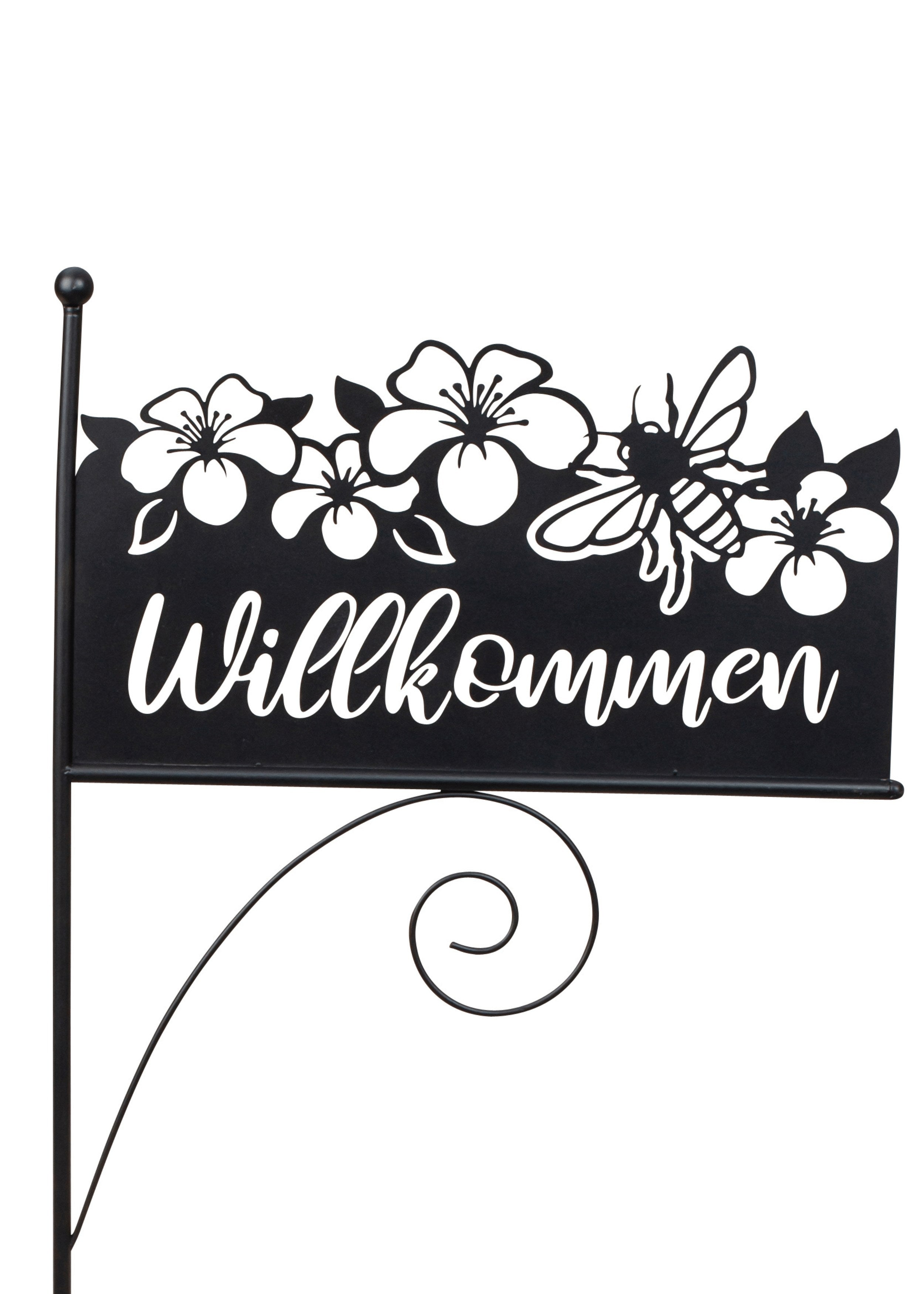 Garden sign garden pole with sign Welcome made of metal black height 119cm width 42 cm